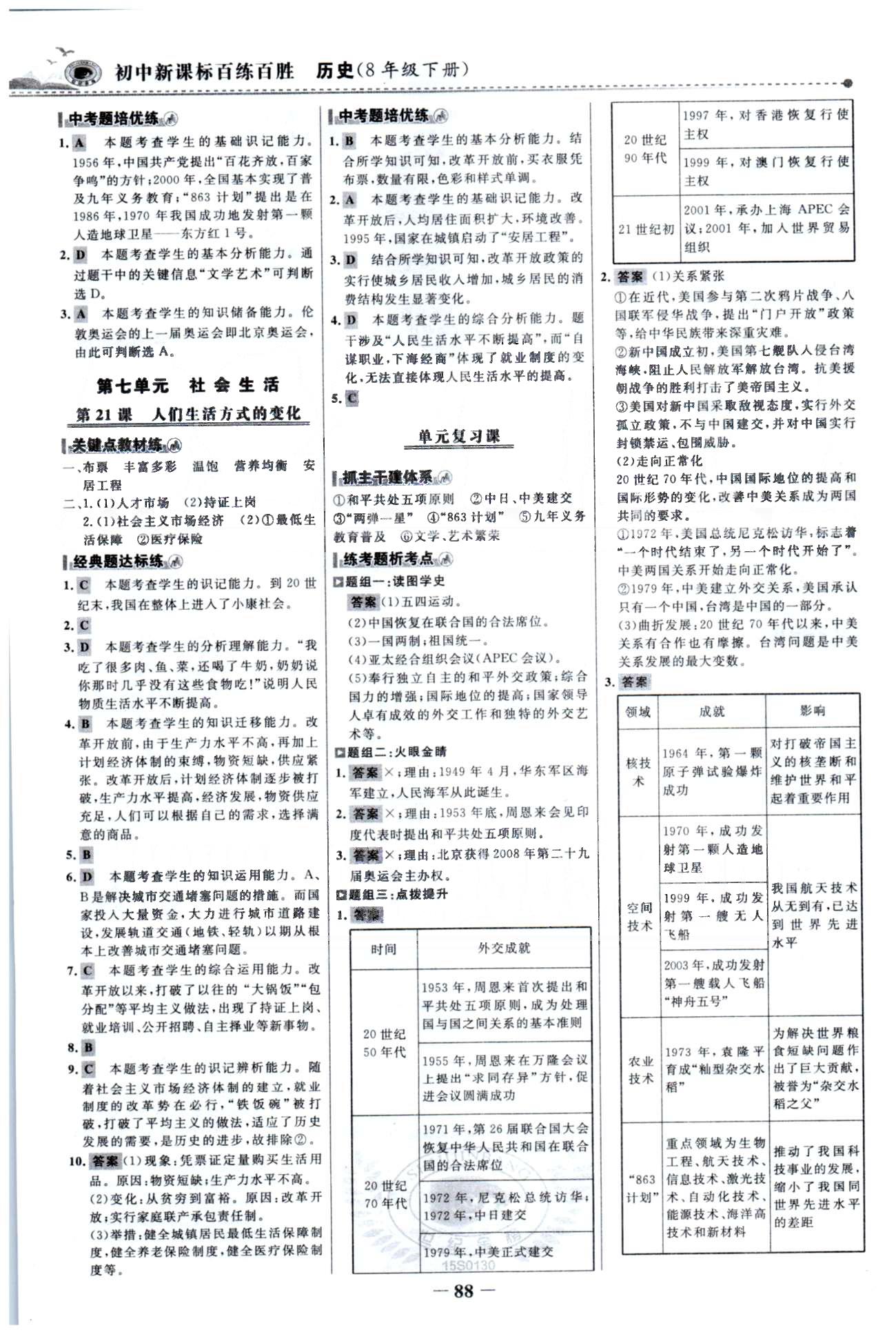 百练百胜八年级下历史首都师范大学出版社 5-7单元 [4]