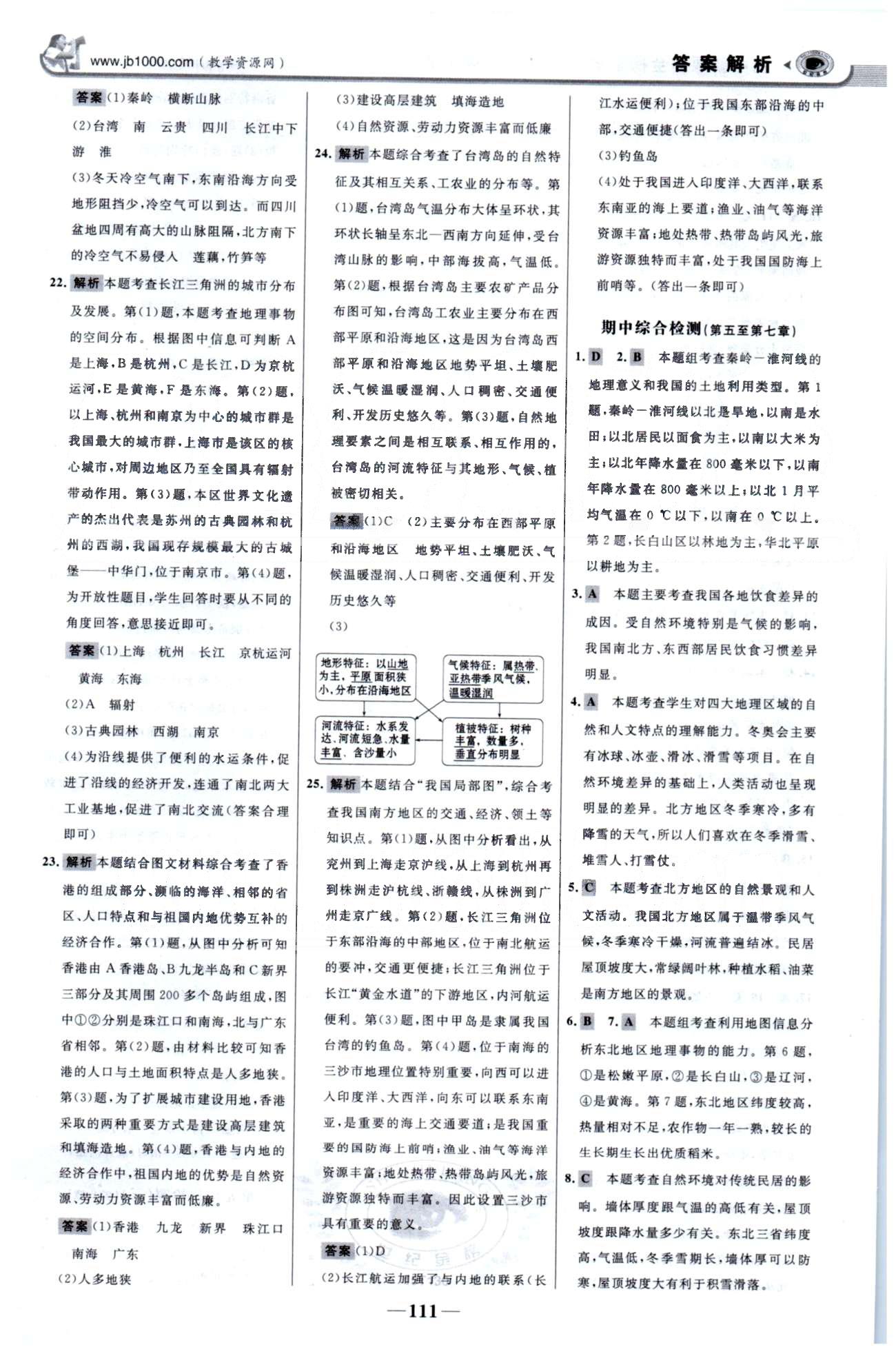 金榜學案八年級下地理浙江科學技術(shù)出版社 單元檢測1-2、期中檢測 [3]