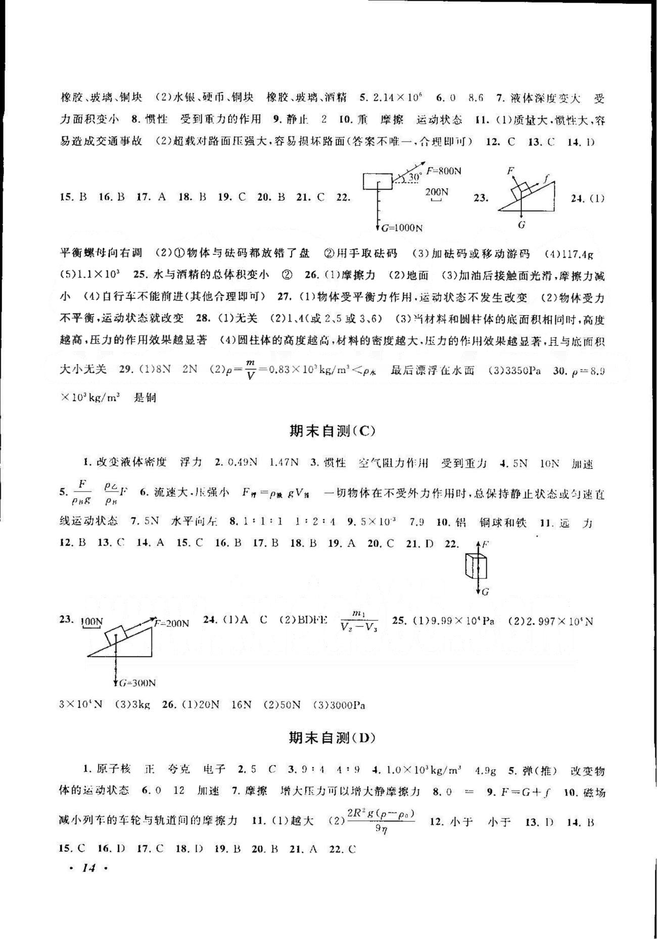 自主學(xué)習(xí)當(dāng)堂反饋 蘇教版八年級下物理北方婦女兒童出版社 期末自測A-D [2]