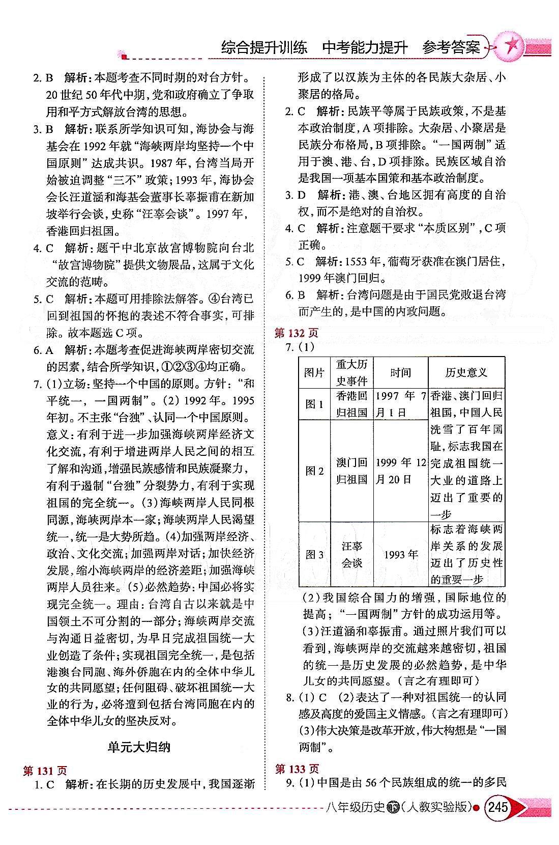 中學(xué)教材全解八年級下歷史陜西人民教育出版社 第四單元 民族團(tuán)結(jié)與祖國統(tǒng)一 [3]