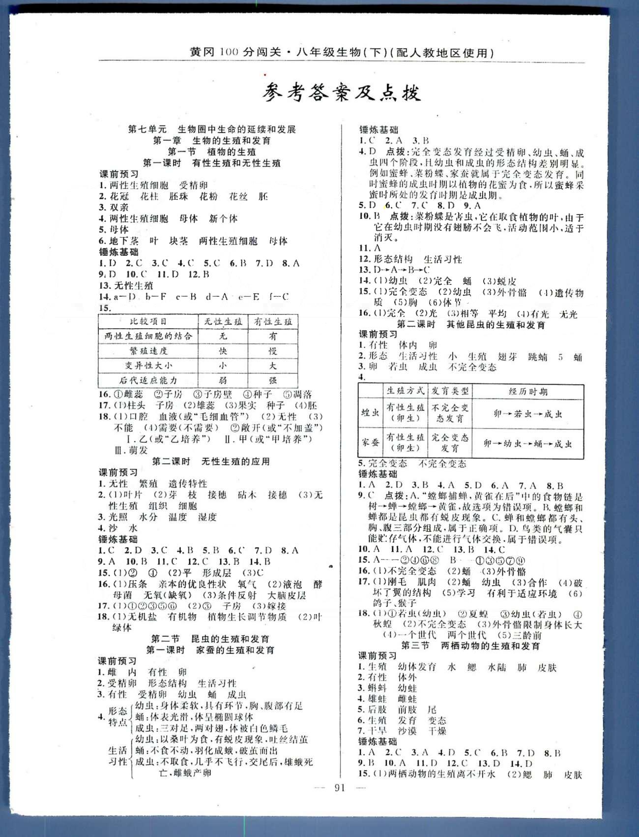 100分闖關(guān)八年級下生物新疆青少年出版社 7-8單元 [1]