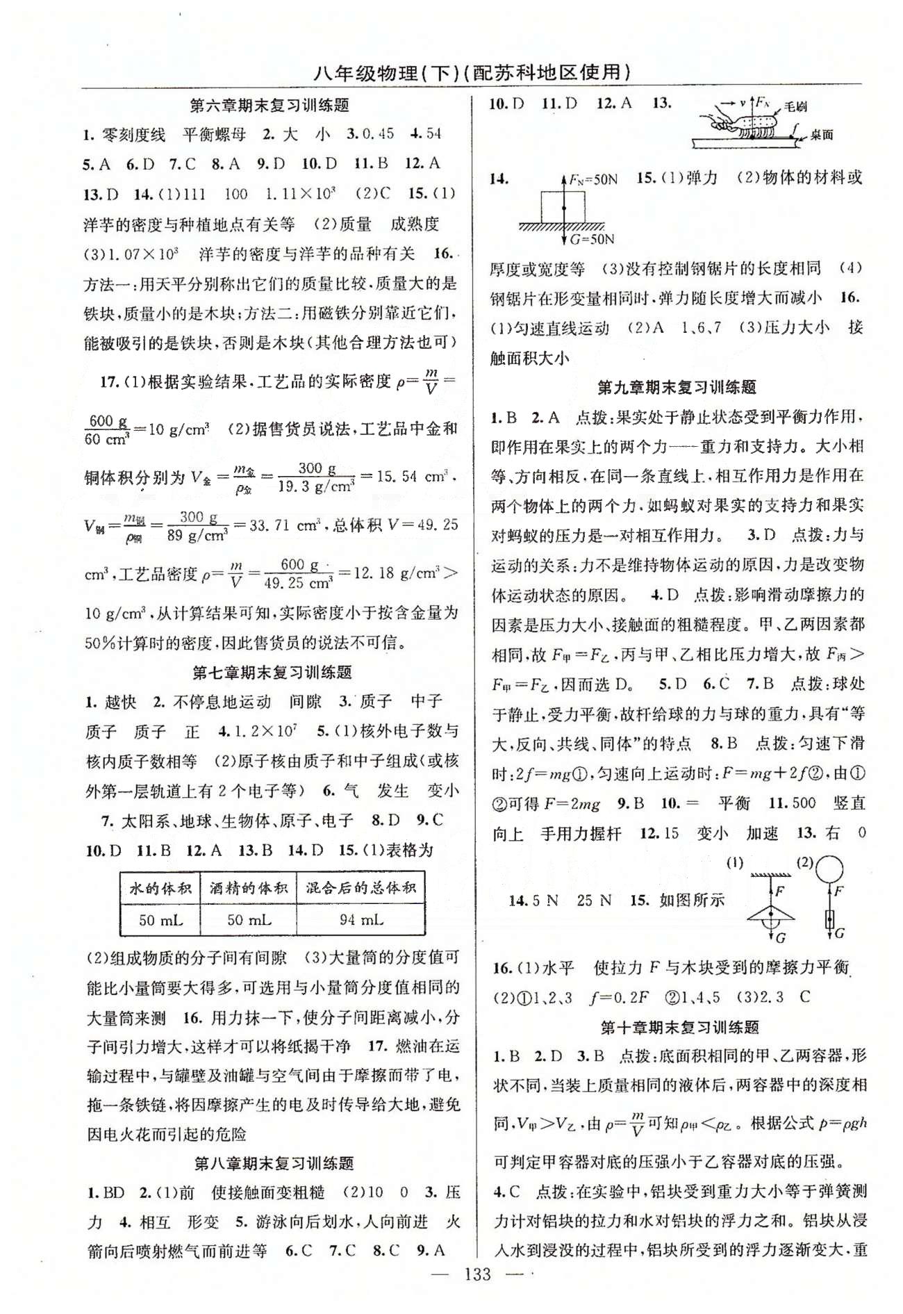 2015年黃岡100分闖關(guān)一課一測(cè)八年級(jí)物理下冊(cè)蘇科版 期末復(fù)習(xí)訓(xùn)練題 [1]