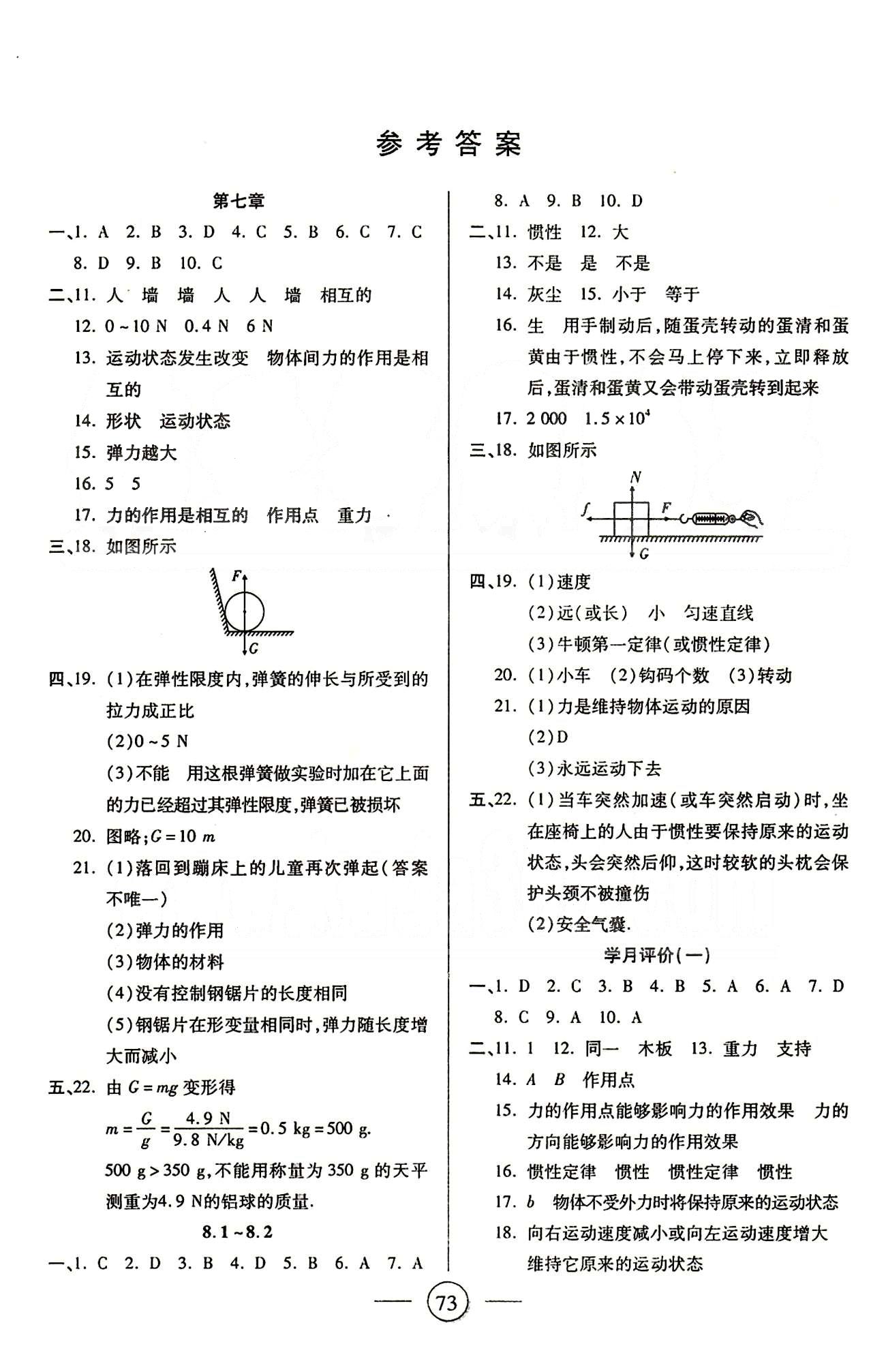 全程考評(píng)一卷通八年級(jí)下物理西安交通大學(xué)出版社 第七章-第十二章 [1]