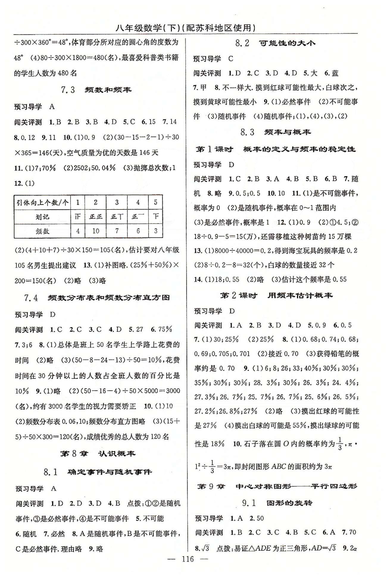 2015年黄冈100分闯关一课一测八年级数学下册苏科版 第7章-第9章 [2]