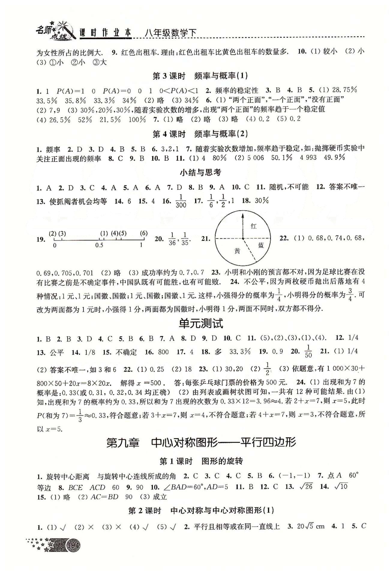 名师点拨课时作业本八年级下数学现代教育出版社 第七章-第九章 [3]