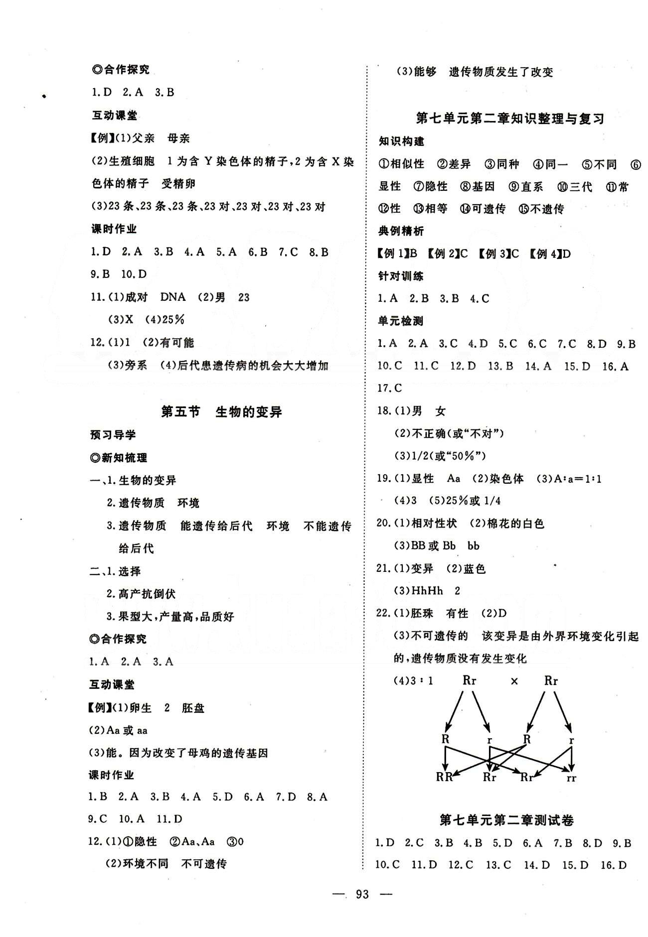 351高效课堂导学案八年级下生物湖北科学技术出版社 第七单元 生物圈中生命的延续和发展 [5]