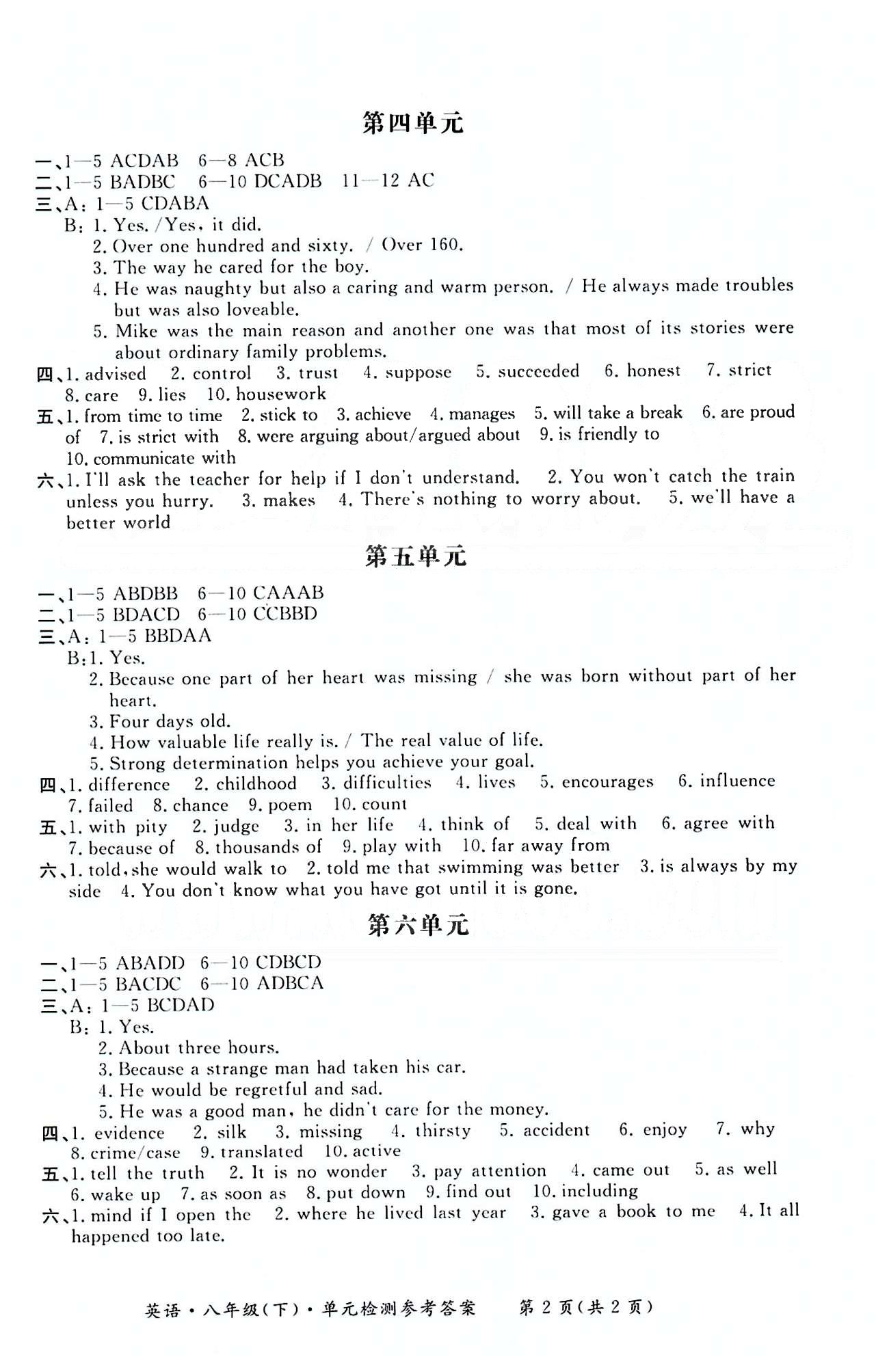 形成性練習(xí)與檢測八年級下英語東方出版社 單元檢測 [2]