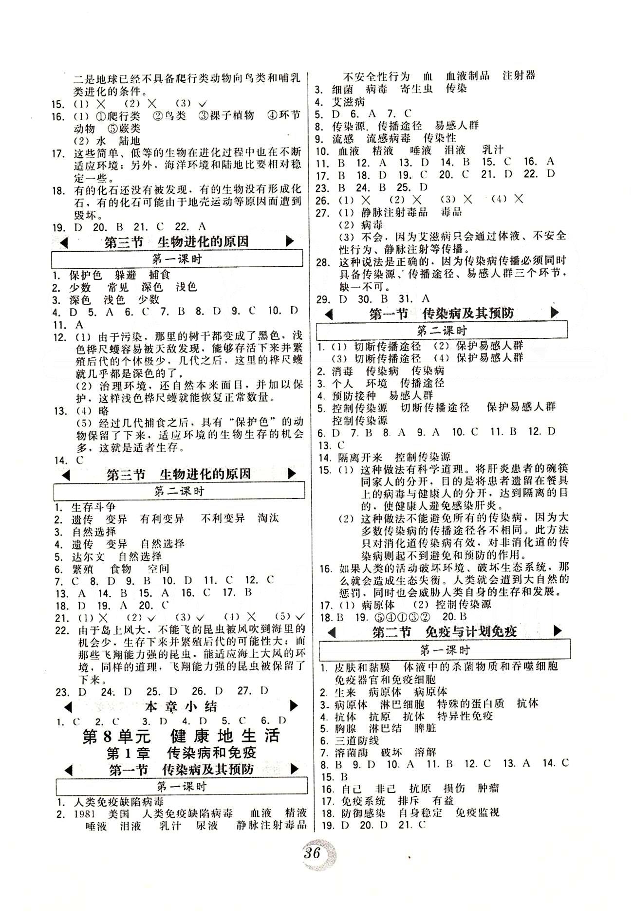 2015年北大綠卡課時(shí)同步講練八年級(jí)生物下冊(cè)人教版 第七單元-第八單元 [4]