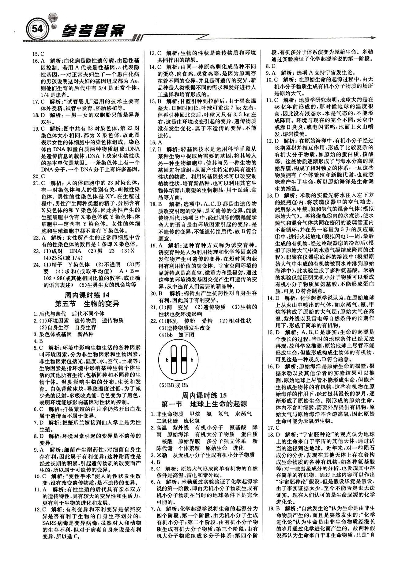 正版 15春輕巧奪冠直通書系 周測(cè)月考中考人教版八年級(jí)生物下塑裝八年級(jí)下北京教育出版社 周內(nèi)課時(shí)練 [6]