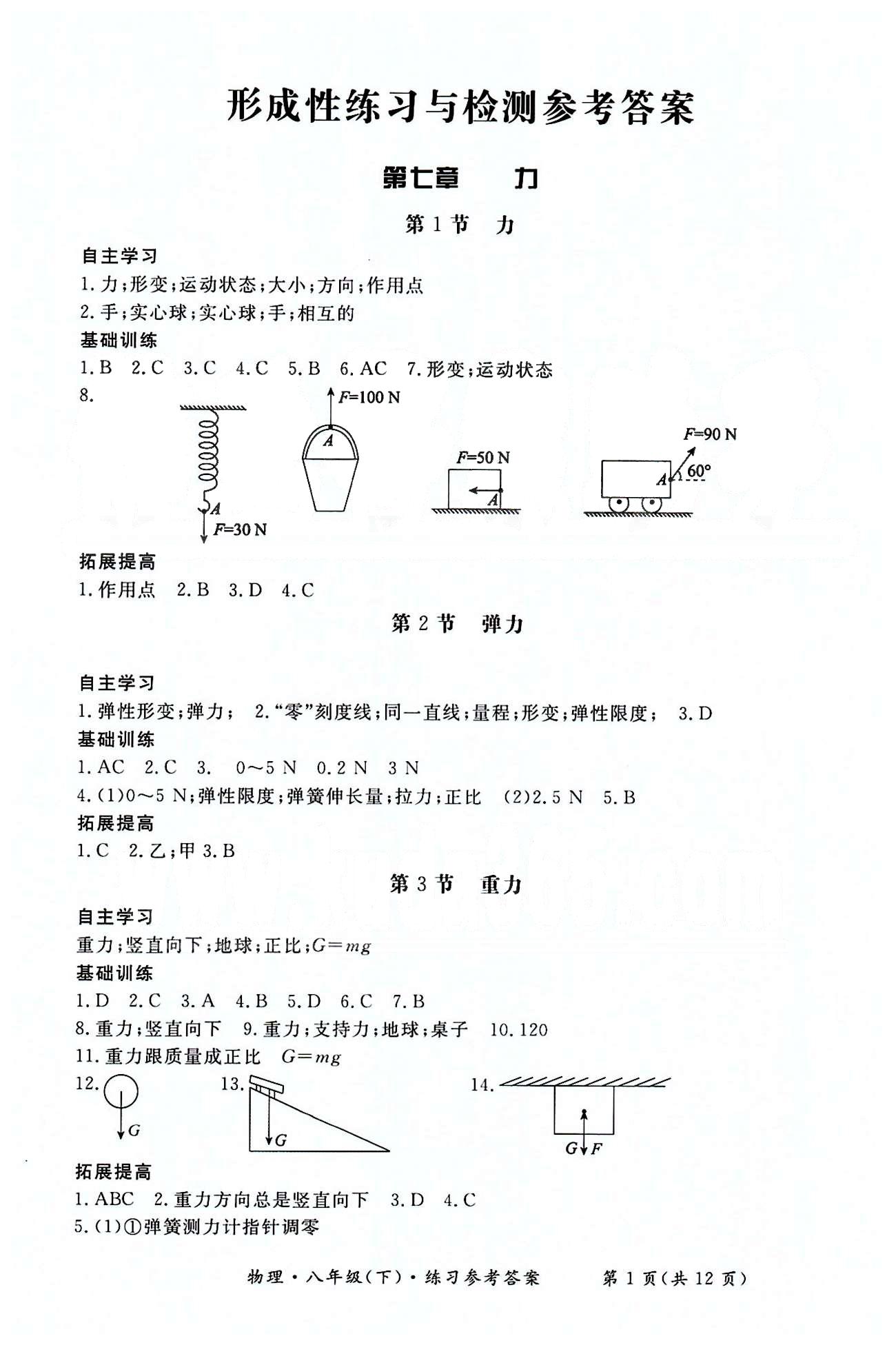 形成性練習(xí)與檢測八年級下物理東方出版社 第七章-第十二章 [1]