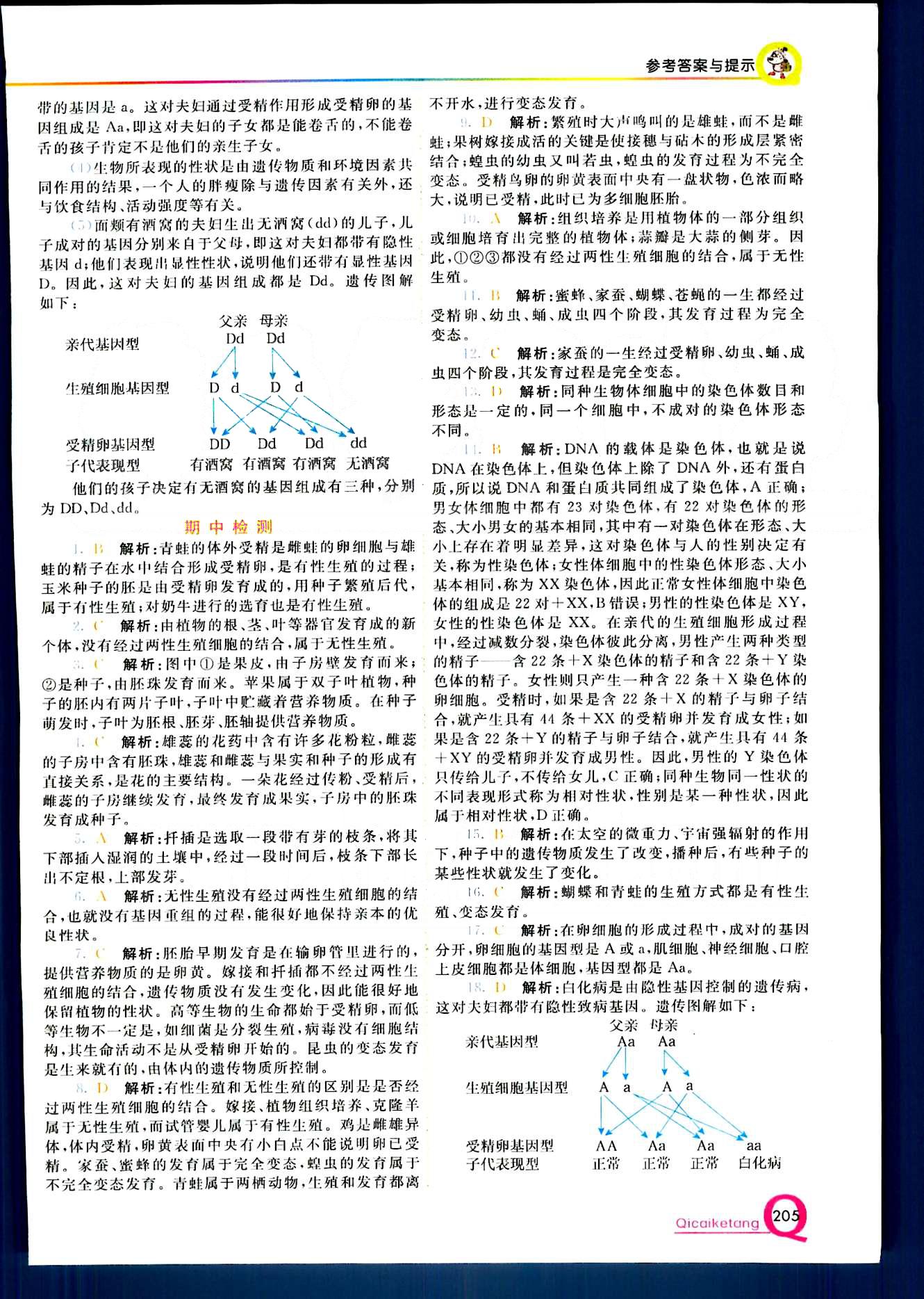 2015 初中一點(diǎn)通 七彩課堂八年級(jí)下生物重慶出版社 第七單元 生物圈中生命的延續(xù)和發(fā)展 [9]