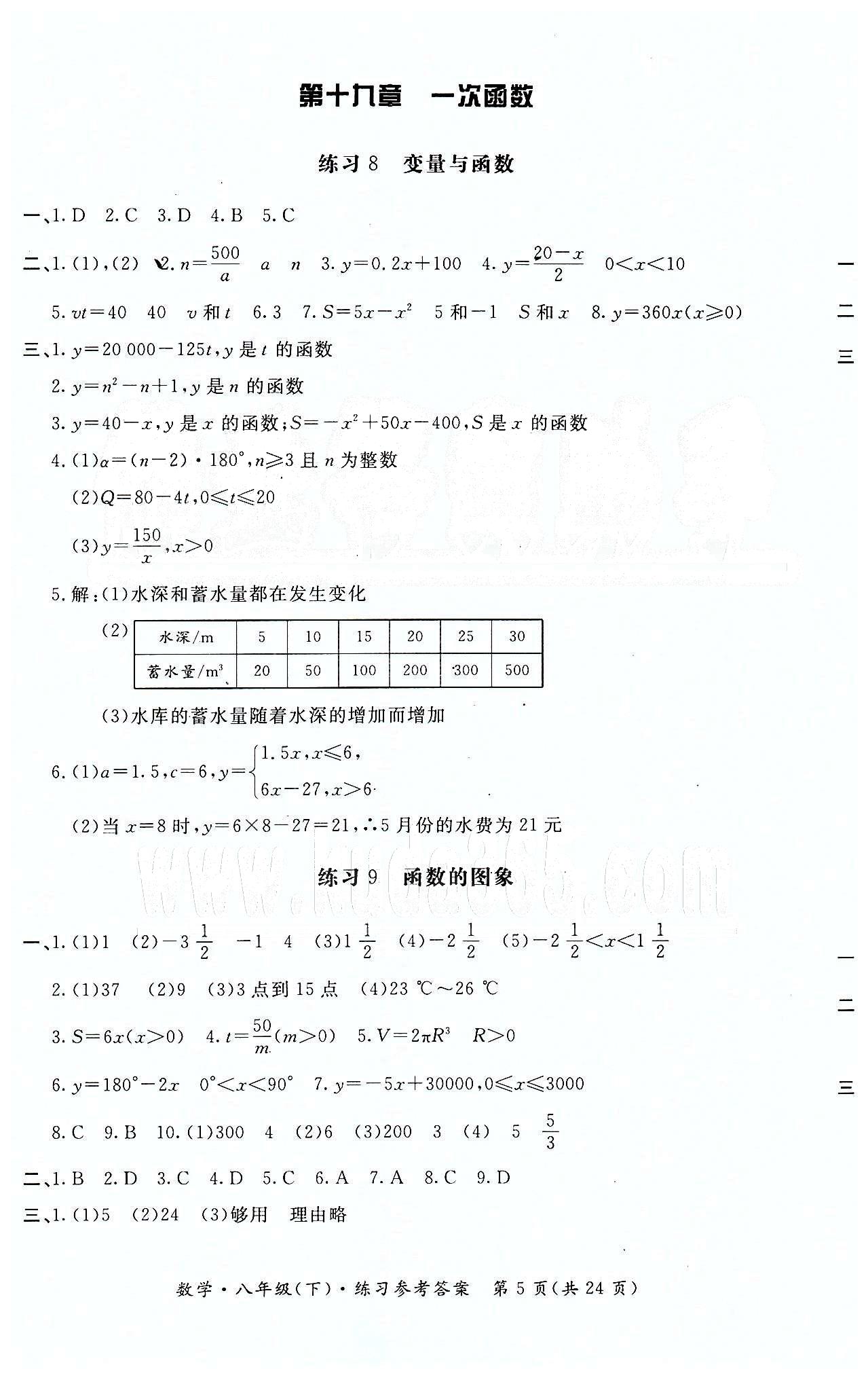 形成性練習(xí)與檢測(cè)八年級(jí)下數(shù)學(xué)東方出版社 第十九章　一次函數(shù) [1]