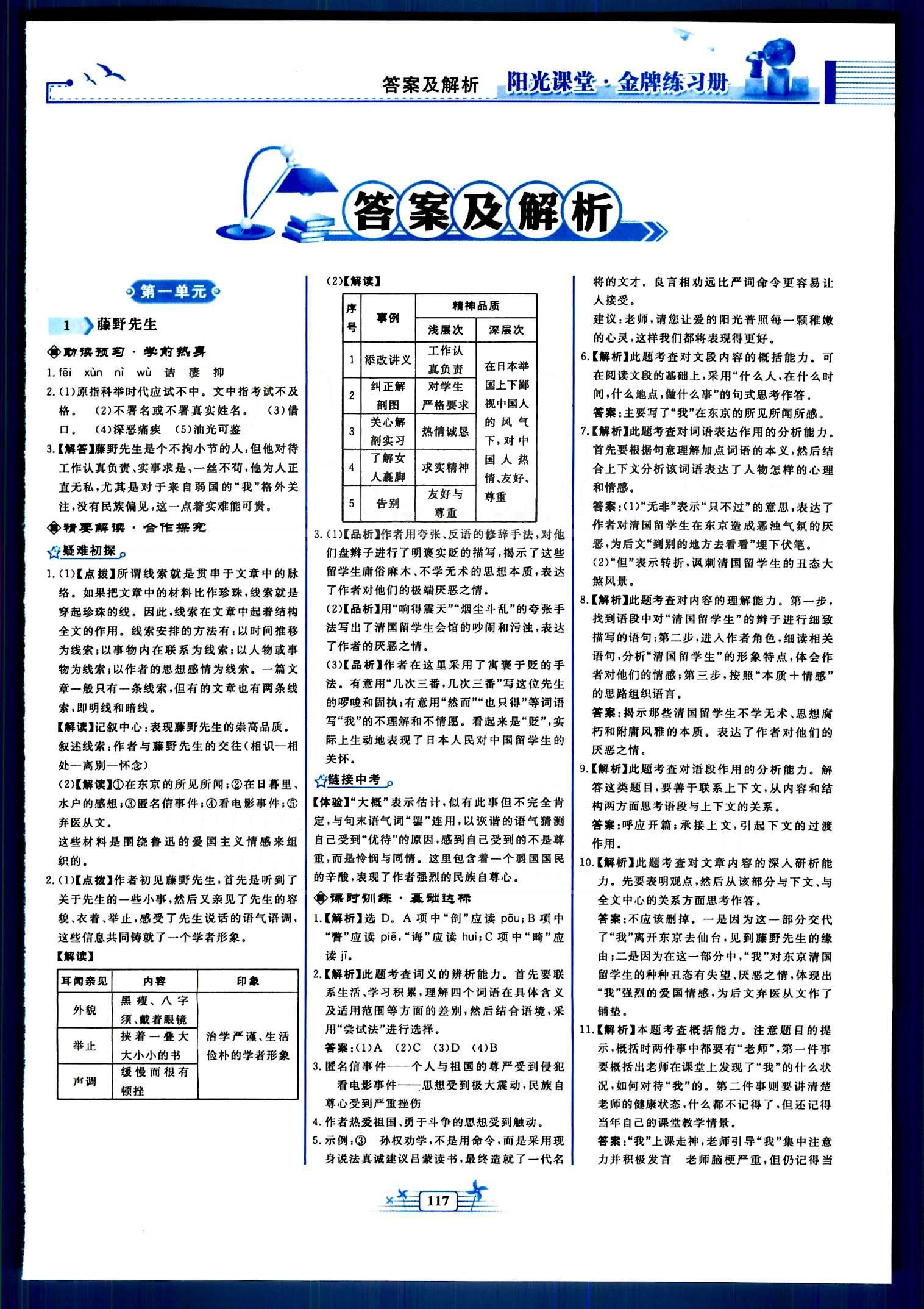 阳光课堂金牌练习册八年级下语文人民教育出版社 第一单元-第三单元 [1]