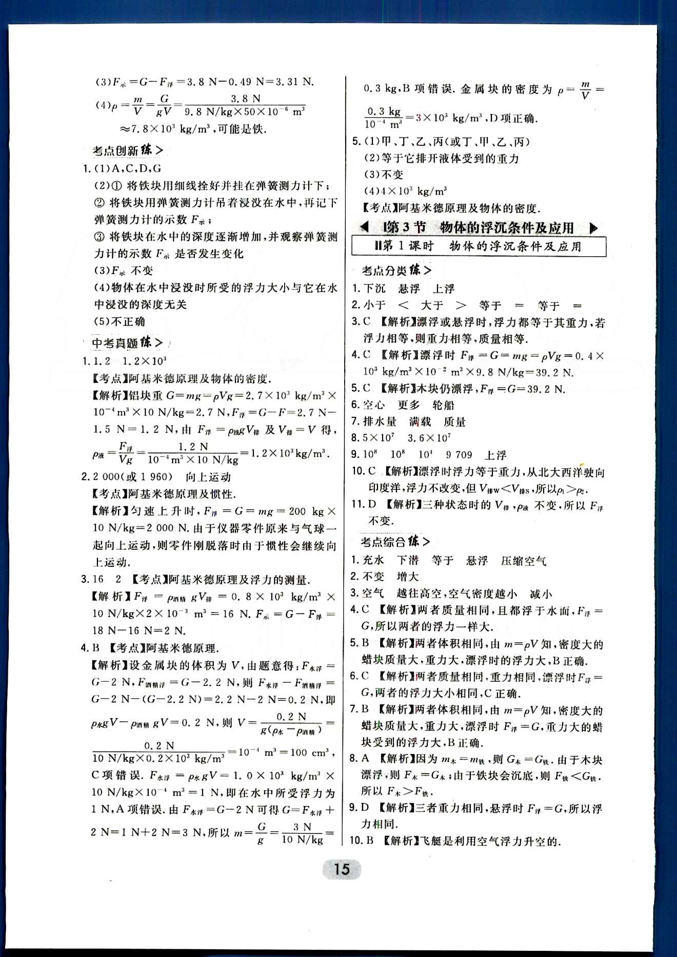 2016年北大綠卡課時同步講練八年級物理下冊人教版 第七章-第十二章 [15]