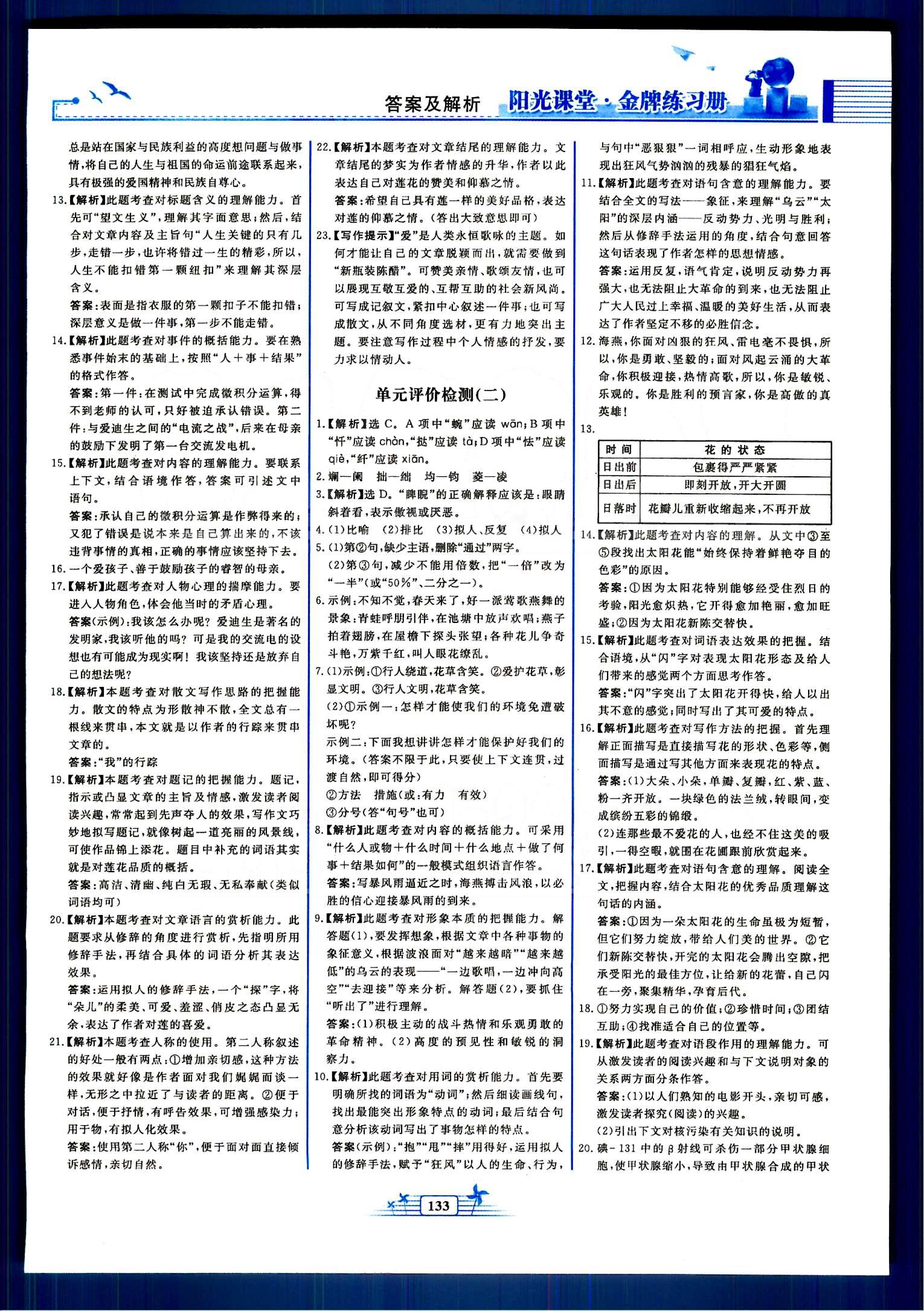 陽光課堂金牌練習(xí)冊八年級下語文人民教育出版社 單元評價檢測 [2]