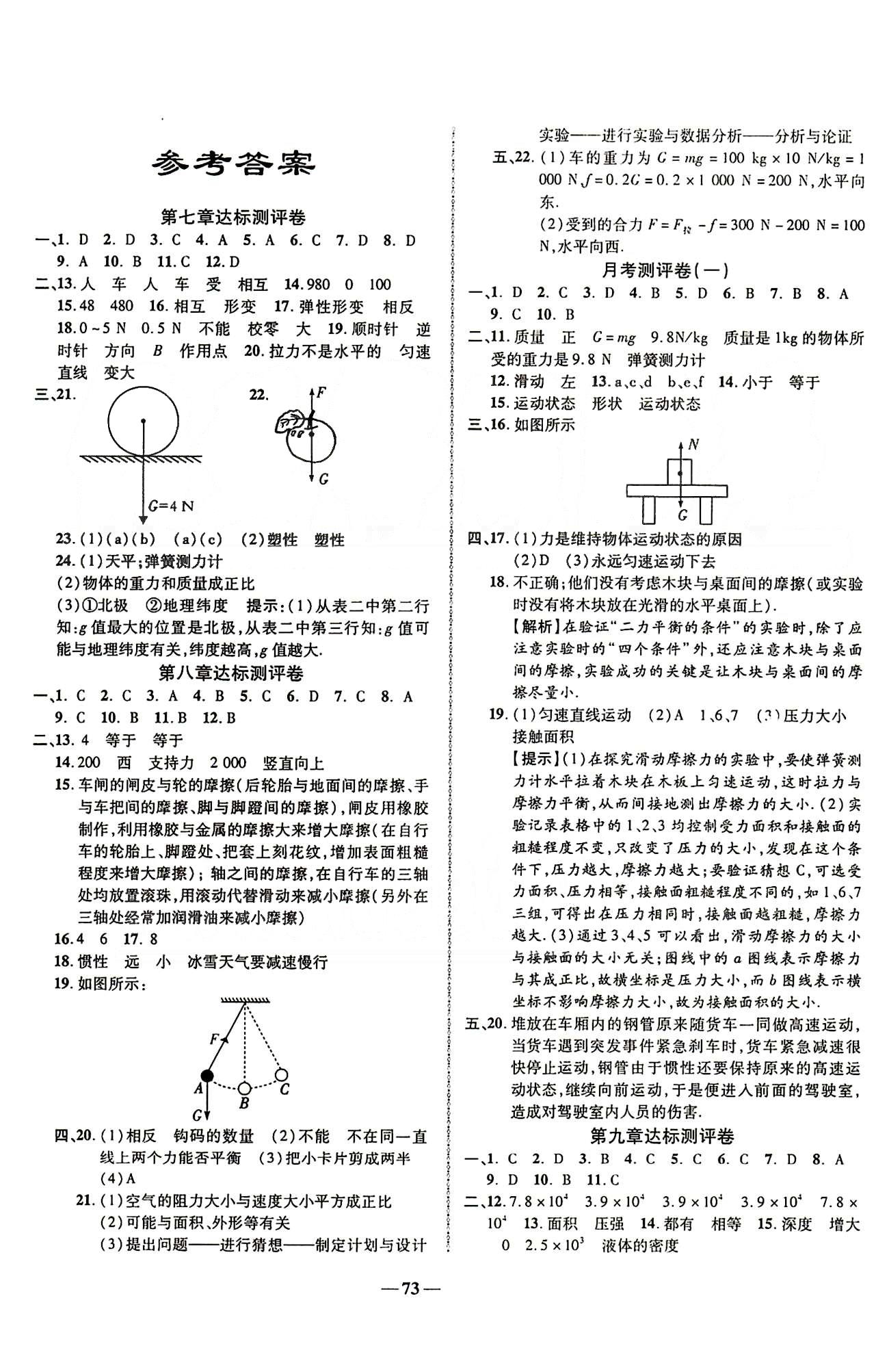 2015培优夺冠金卷名师点拔八年级下物理西安出版社 第七章-第十二章达标测试卷 [1]