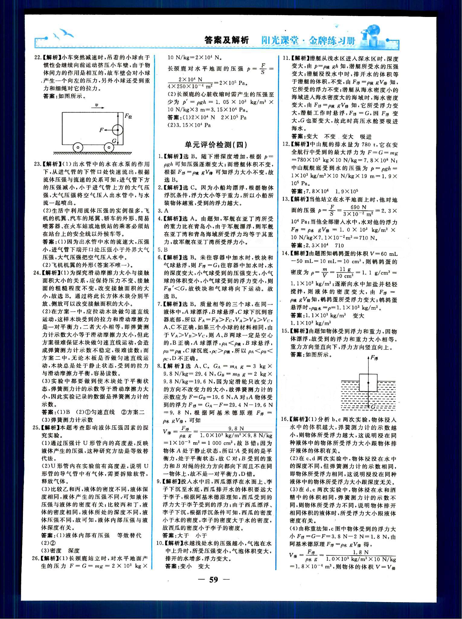 阳光课堂金牌练习册八年级下物理人民教育出版社 单元评价检测 [5]