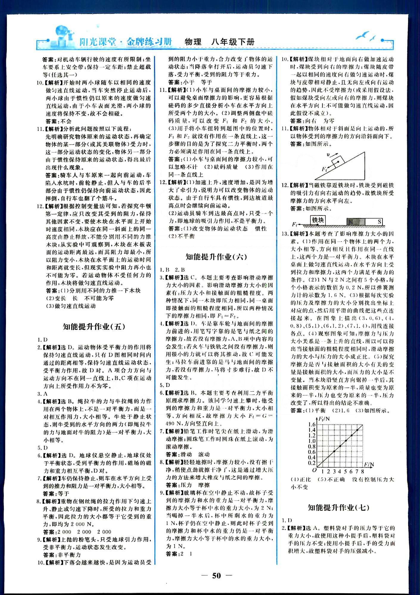 阳光课堂金牌练习册八年级下物理人民教育出版社 知能提升作业 [3]