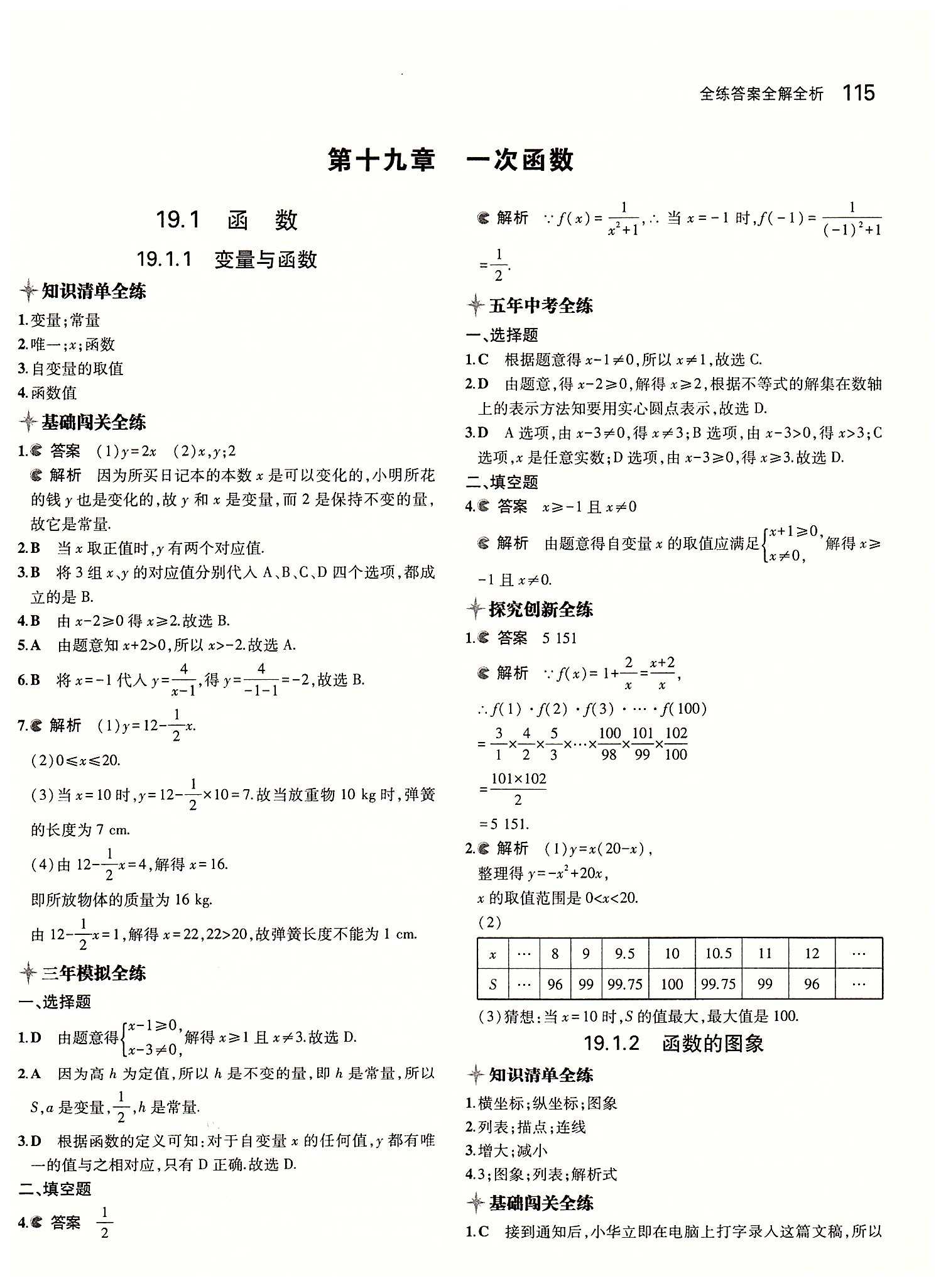 2015年5年中考3年模拟初中数学八年级下册人教版 第十九章　一次函数 [1]