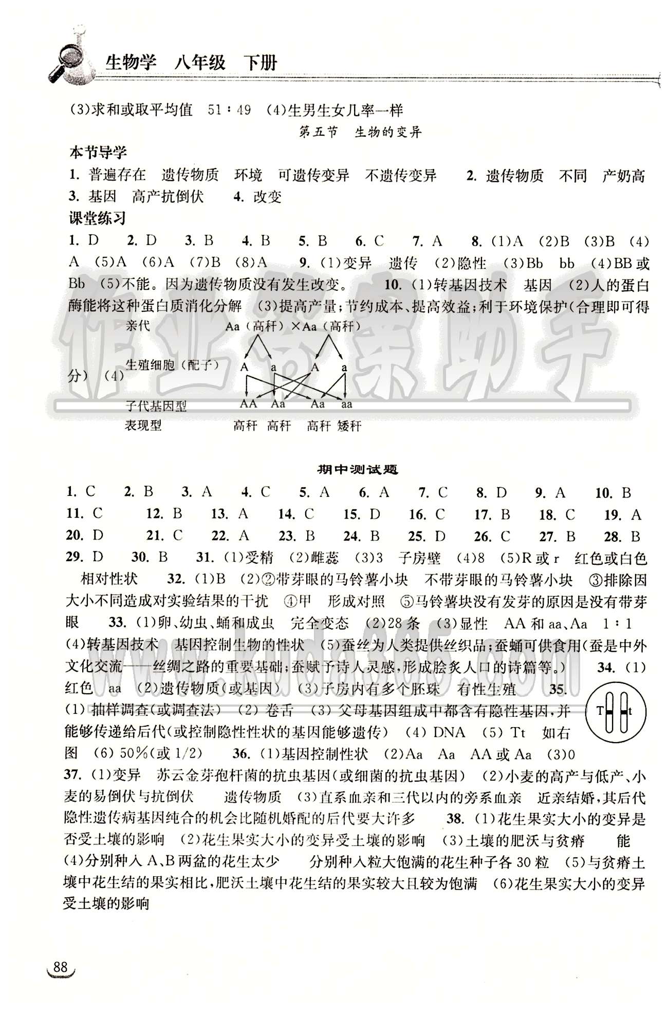 2015长江作业本同步练习册八年级下生物长江出版社 第七单元 生物圈中生命的延续和发展 [4]