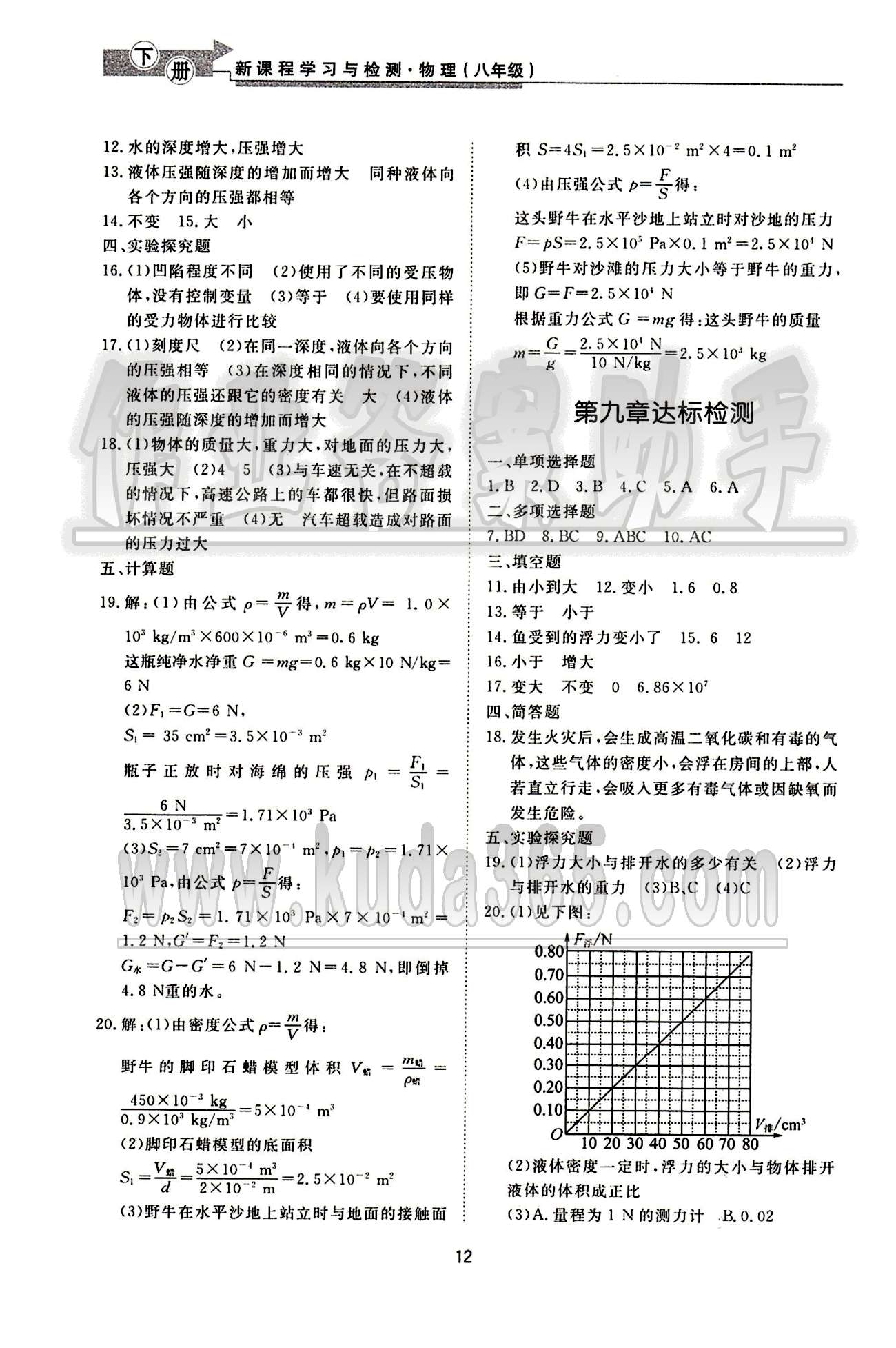 新課程學習與檢測化滬科版八年級下物理滬科版 達標檢測答案 [2]