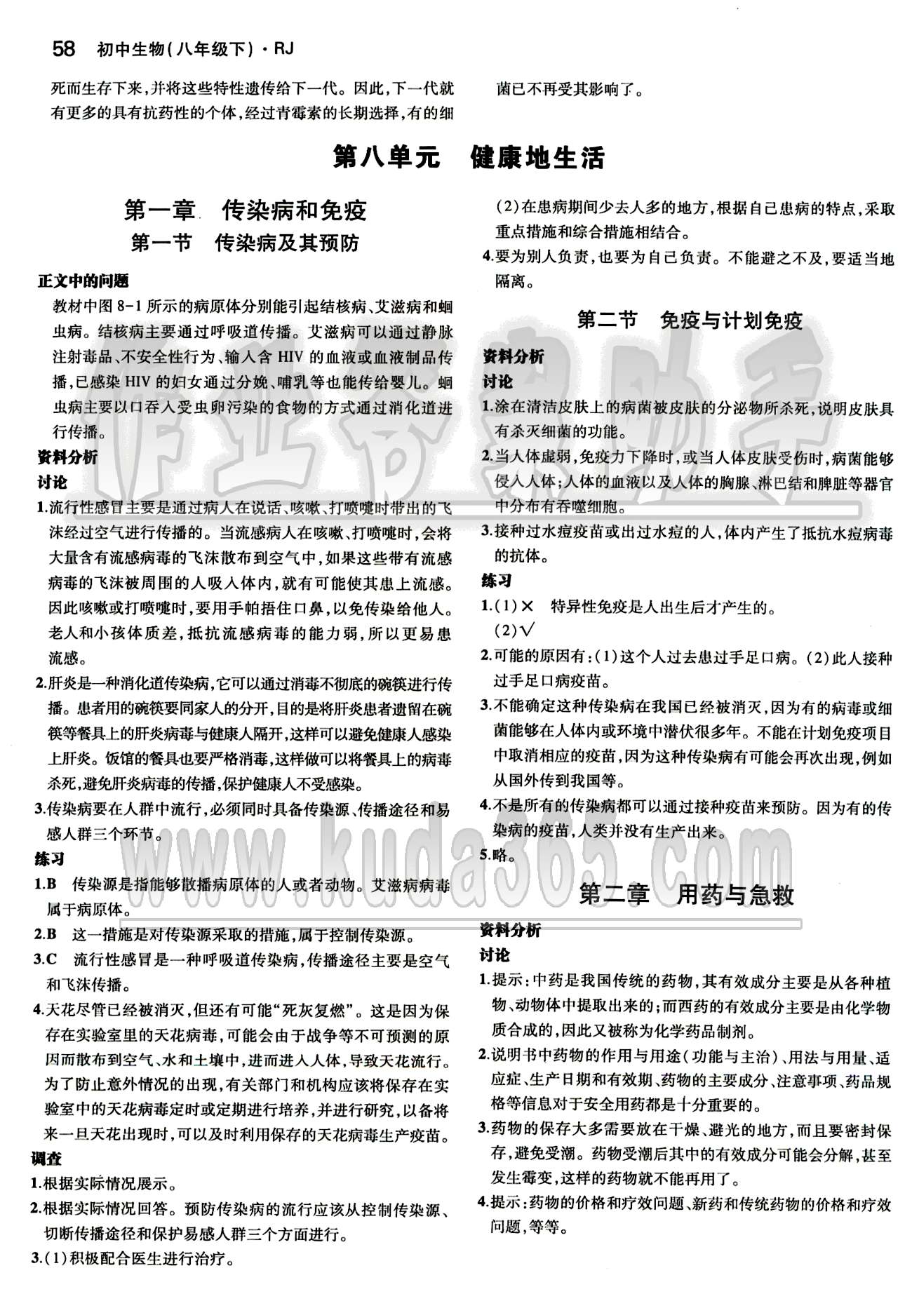 課本 教材八年級下生物人民教育出版社 第八單元 健康的生活 [1]