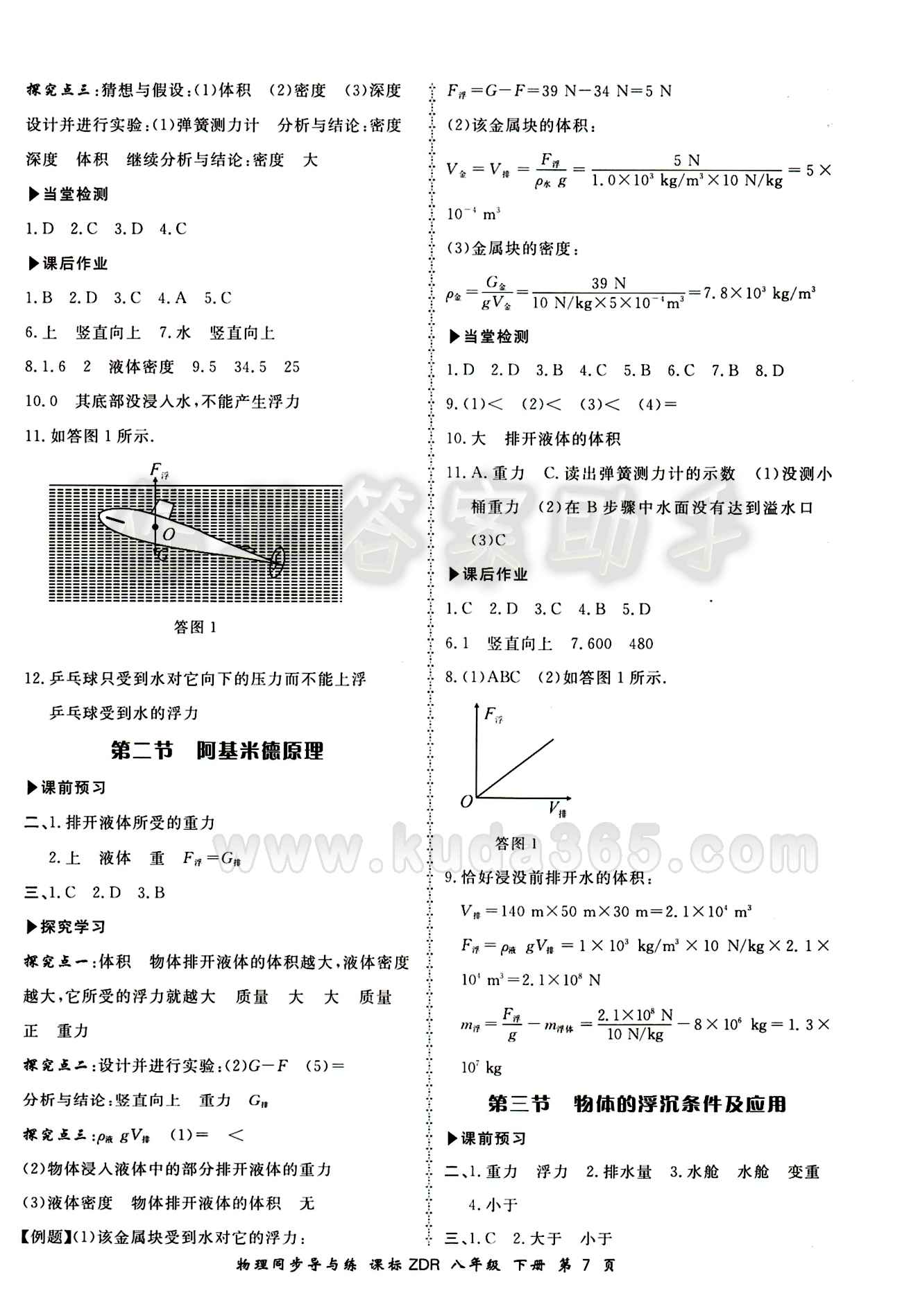 2015 新學(xué)案同步導(dǎo)與練八年級下物理鄭州大學(xué)出版社 正文答案 [7]