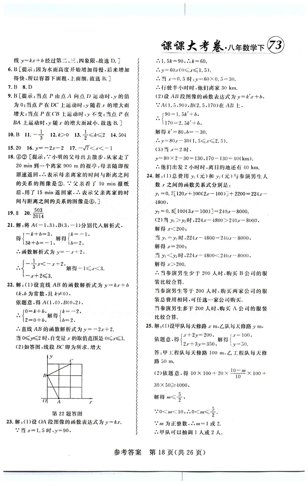 2015年 北大綠卡課課大考卷八年級(jí)下數(shù)學(xué)東北師范大學(xué) 第十九章　一次函數(shù) [5]