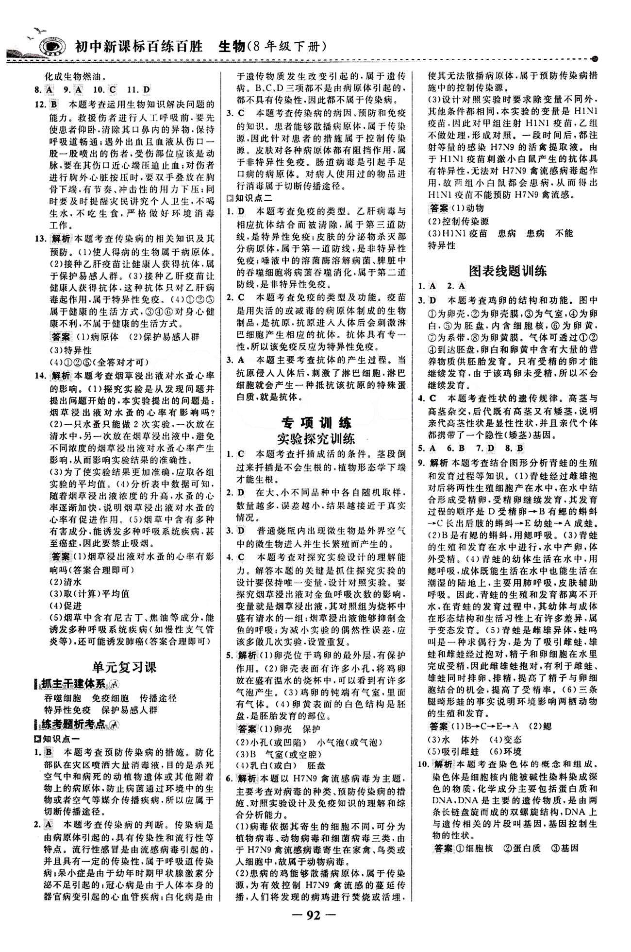 2015 百练百胜八年级下生物浙江科学技术出版社 课时训练区 [15]