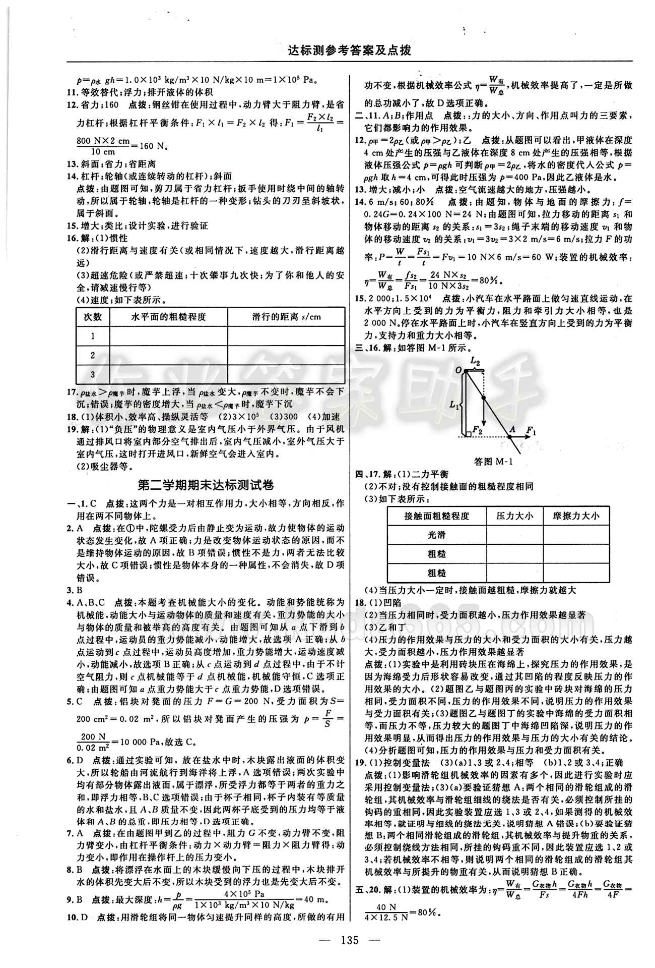 2016年點(diǎn)撥訓(xùn)練八年級(jí)物理下冊(cè)人教版 達(dá)標(biāo)測(cè)答案與點(diǎn)撥 [9]