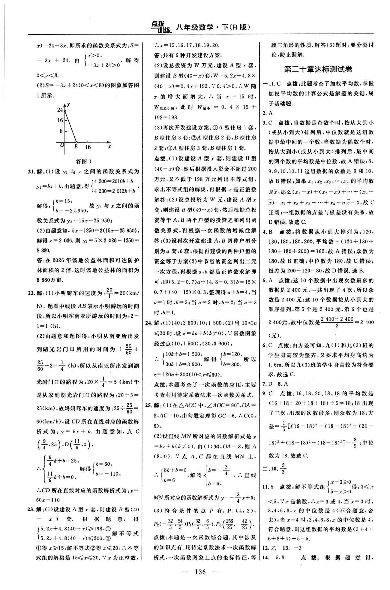 2016 年点拨训练八年级数学下册人教版 达标测答案与点拨 [6]