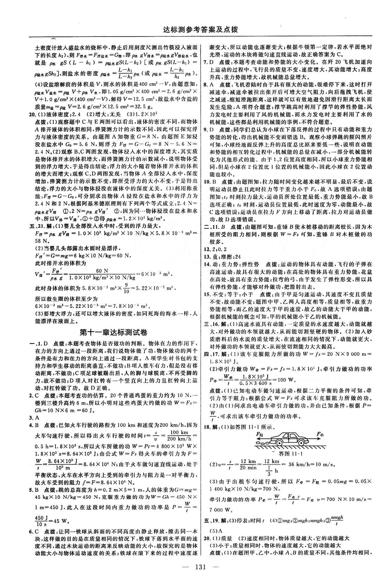 2016年點(diǎn)撥訓(xùn)練八年級(jí)物理下冊(cè)人教版 達(dá)標(biāo)測(cè)答案與點(diǎn)撥 [5]