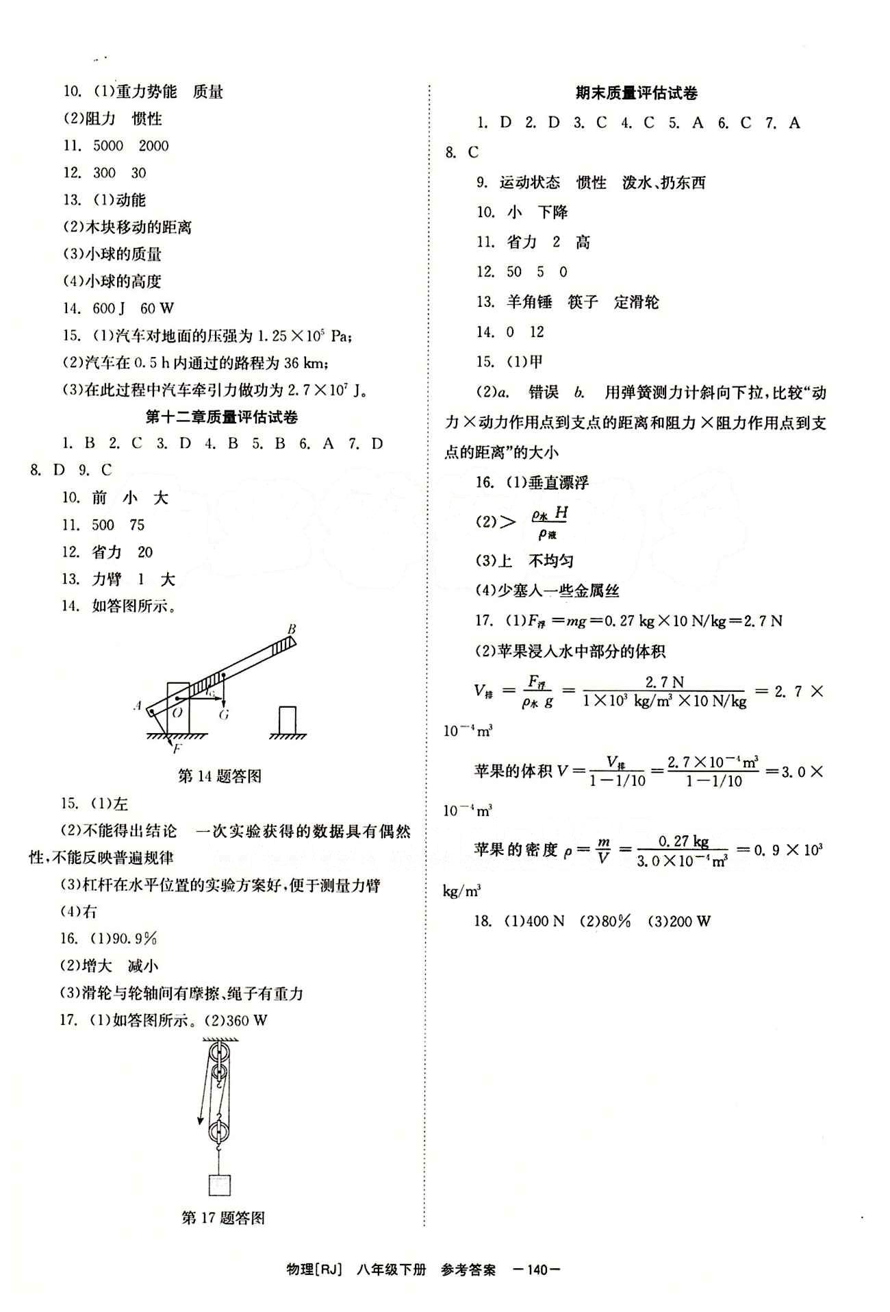 2015 全效學(xué)習(xí) 提升版 導(dǎo)學(xué)練創(chuàng)評八年級下物理安徽教育出版社 質(zhì)量評估試卷 [3]