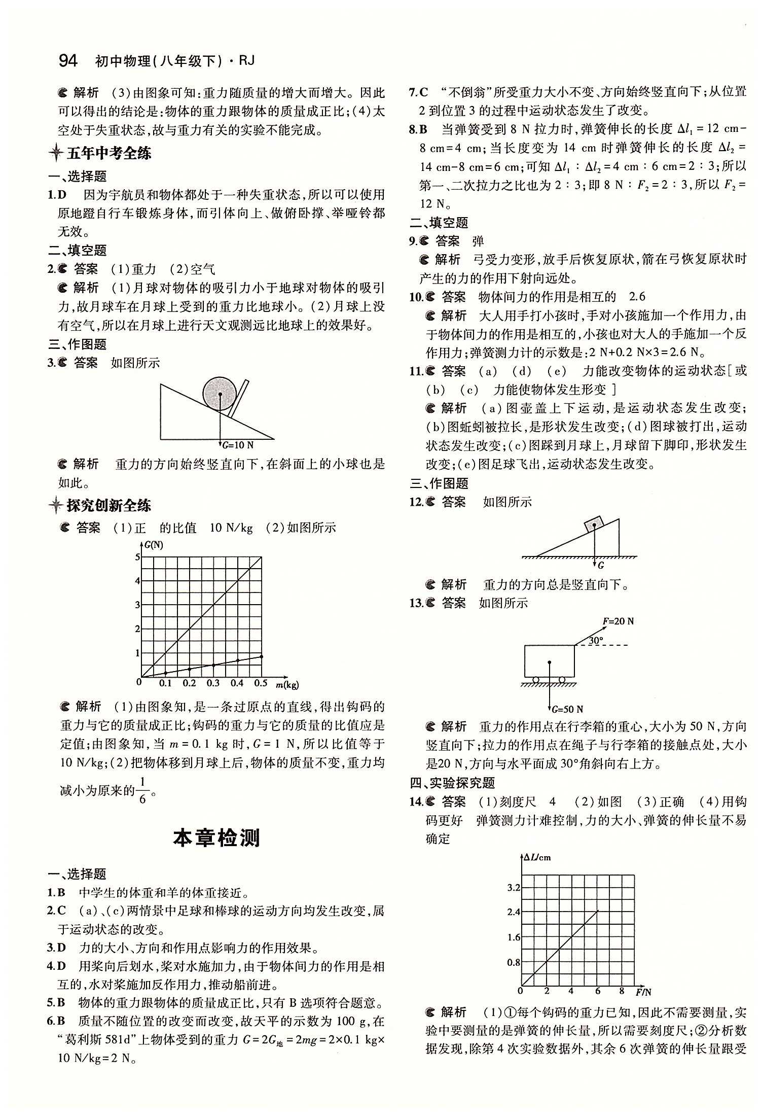 2015年5年中考3年模拟初中物理八年级下册人教版 第七章　力 [4]