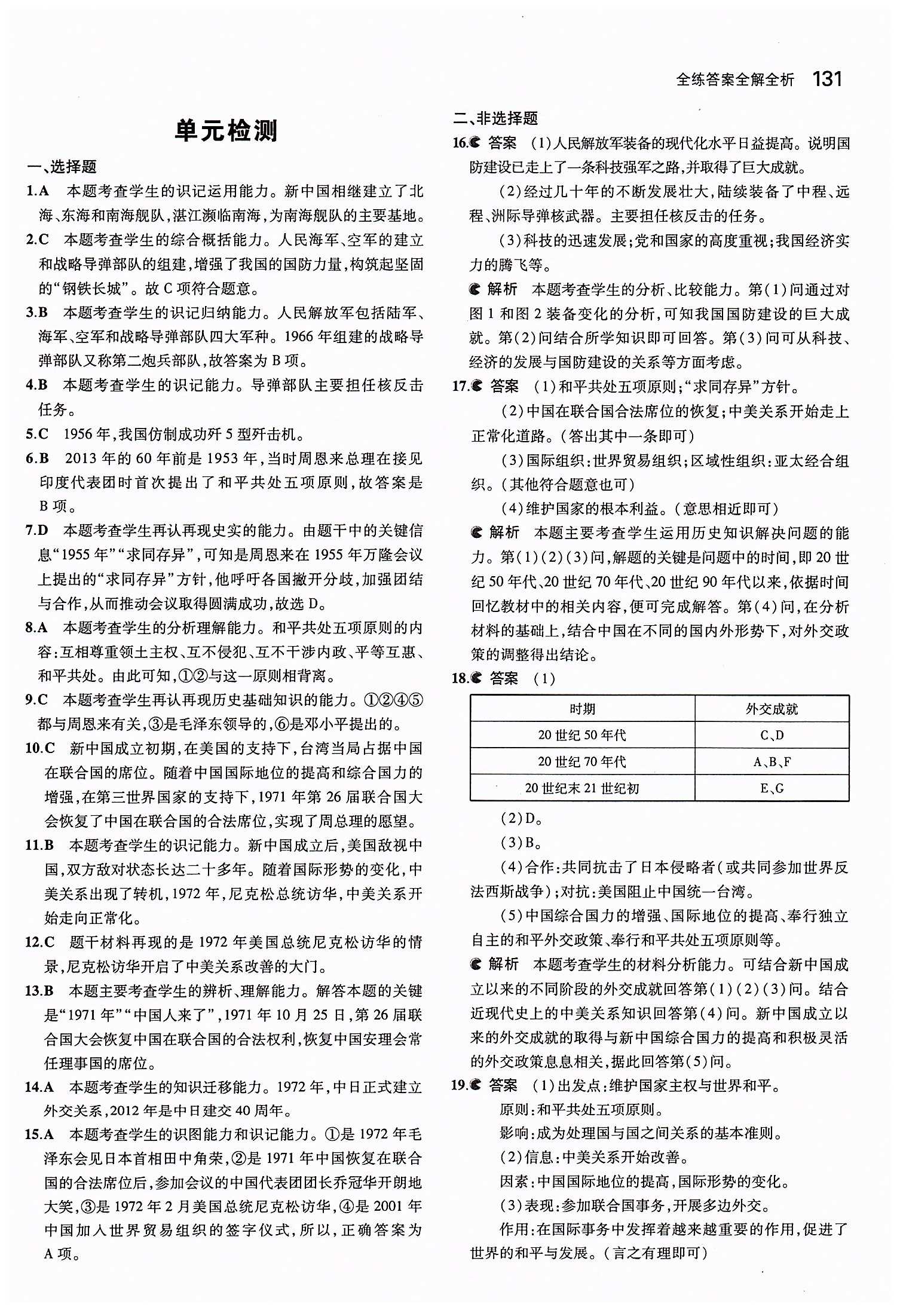 2015年5年中考3年模擬初中歷史八年級(jí)下冊(cè)人教版 第五單元 國(guó)防建設(shè)與外交成就 [5]