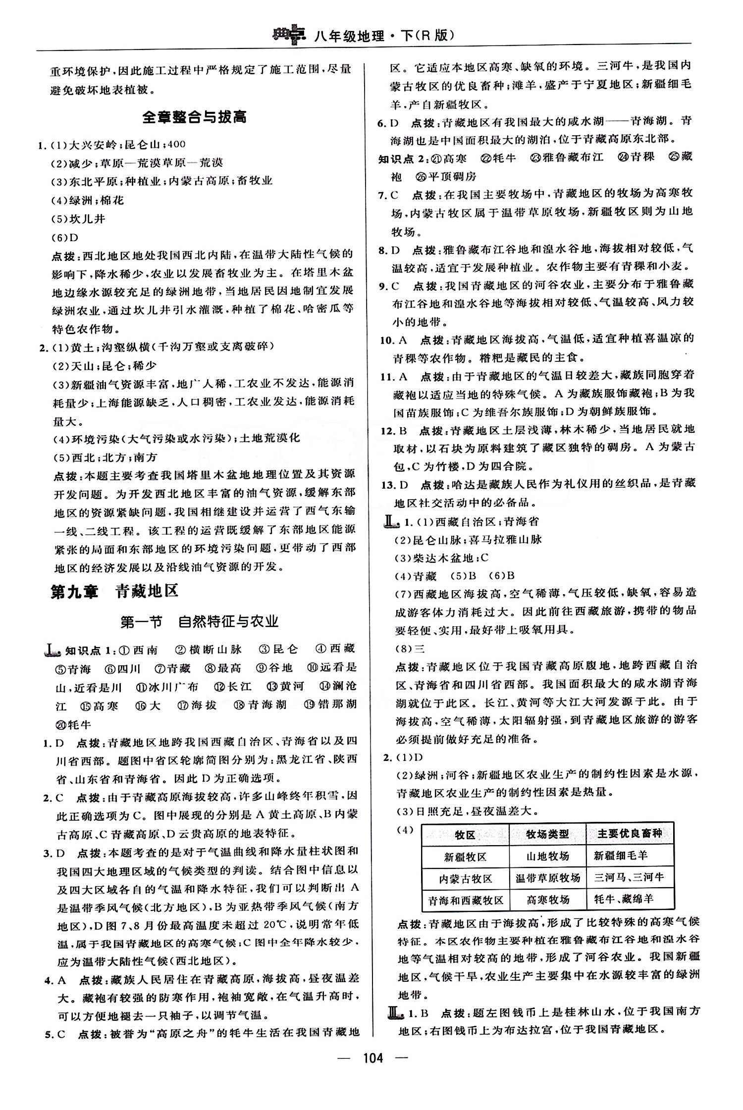 典中点 综合应用创新题八年级下地理龙门书局 第八章 西北地区 [3]