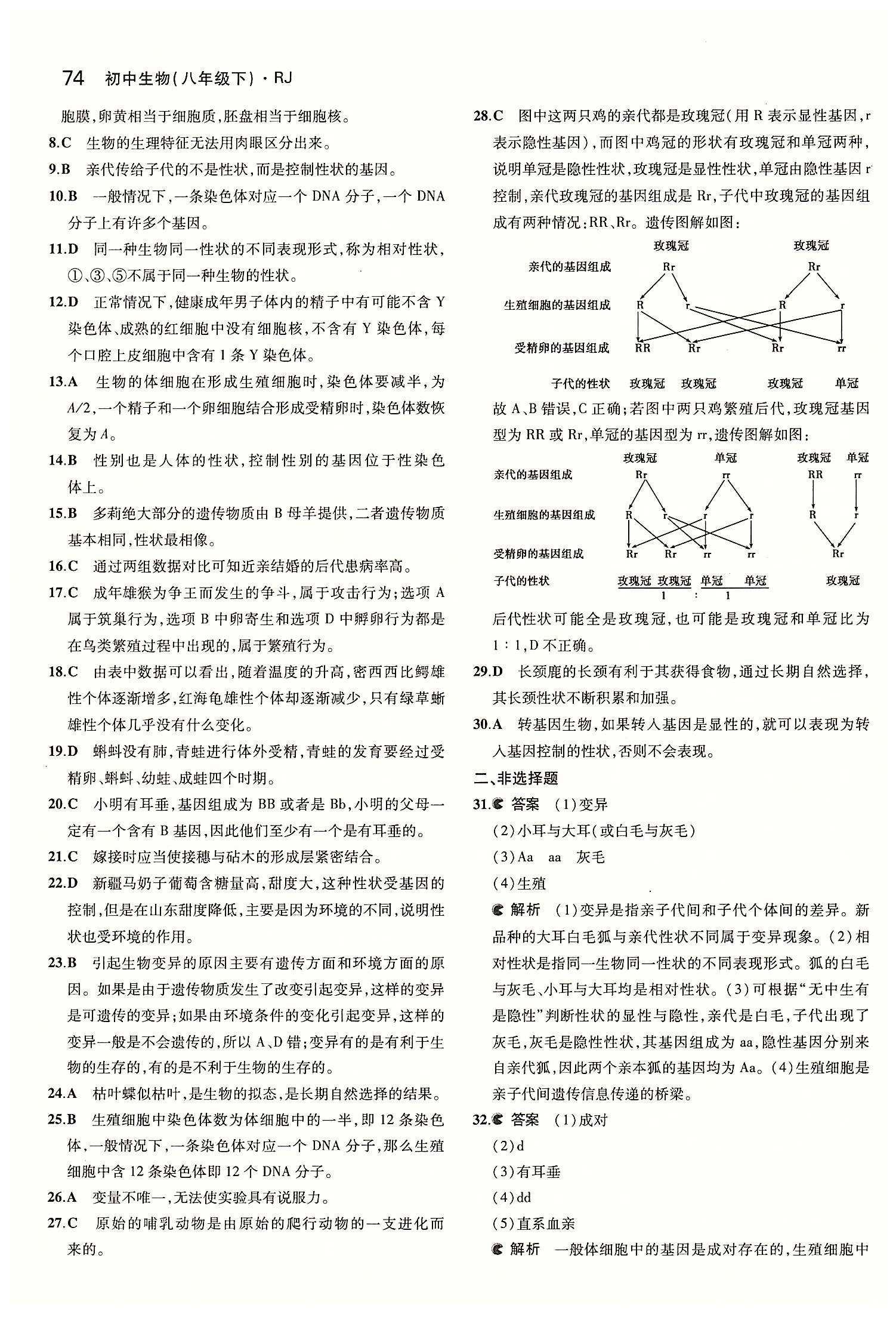 2015年5年中考3年初中生物八年級下冊人教版 期中測試 [2]