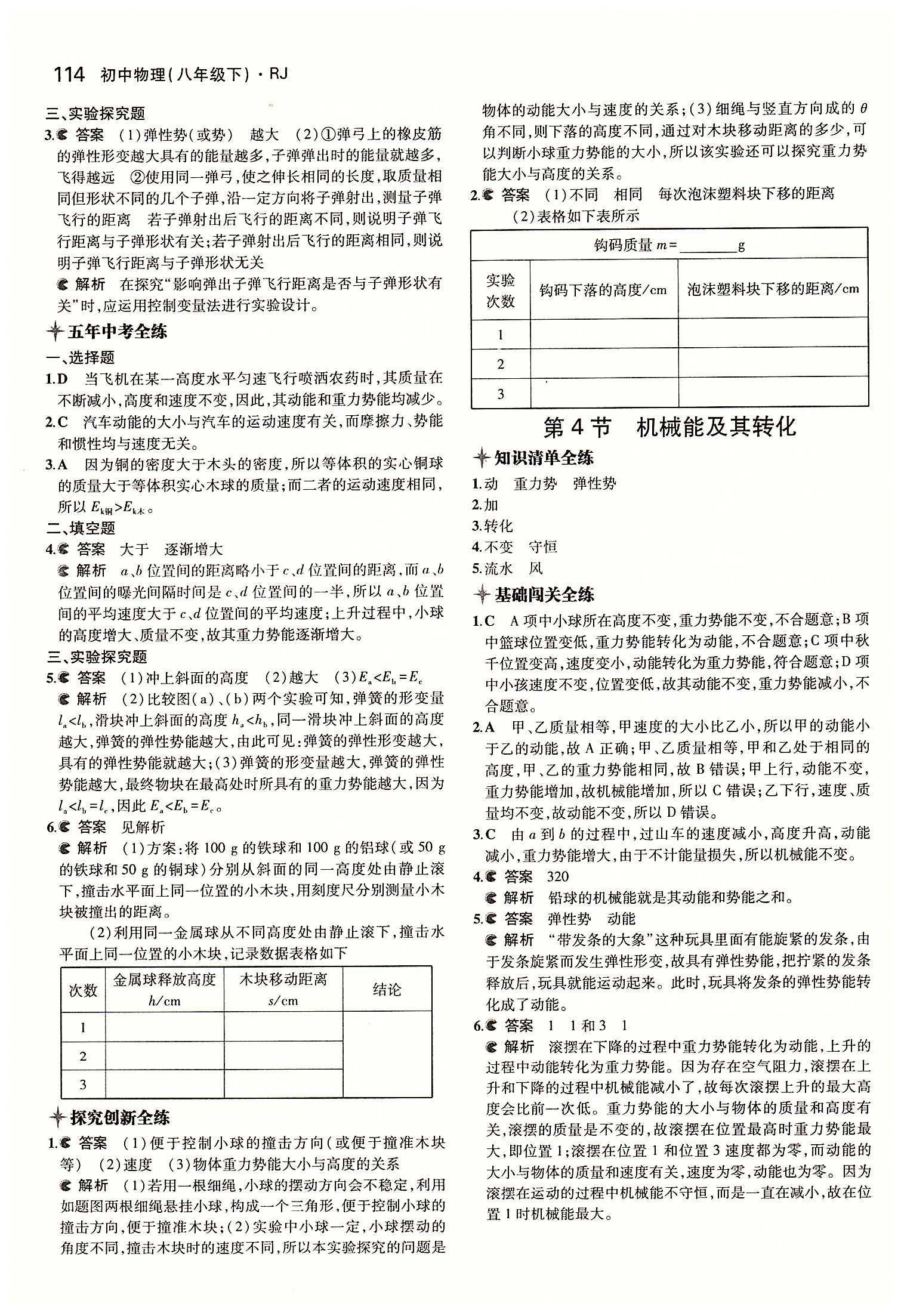 2015年5年中考3年模擬初中物理八年級下冊人教版 第十一章　功和機(jī)械能 [4]