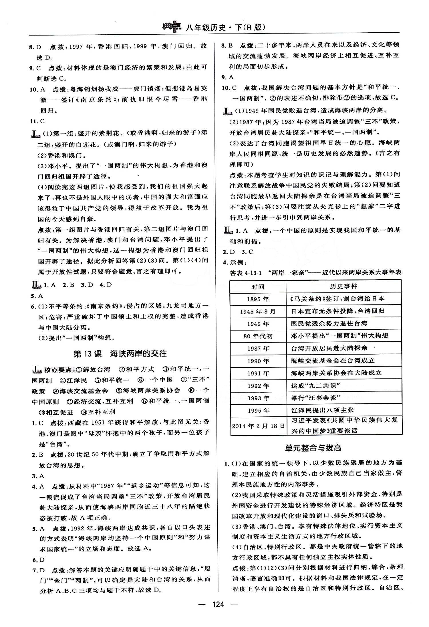 典中點 綜合應用創(chuàng)新題八年級下歷史龍門書局 第四單元 民族團結與祖國統(tǒng)一 [2]