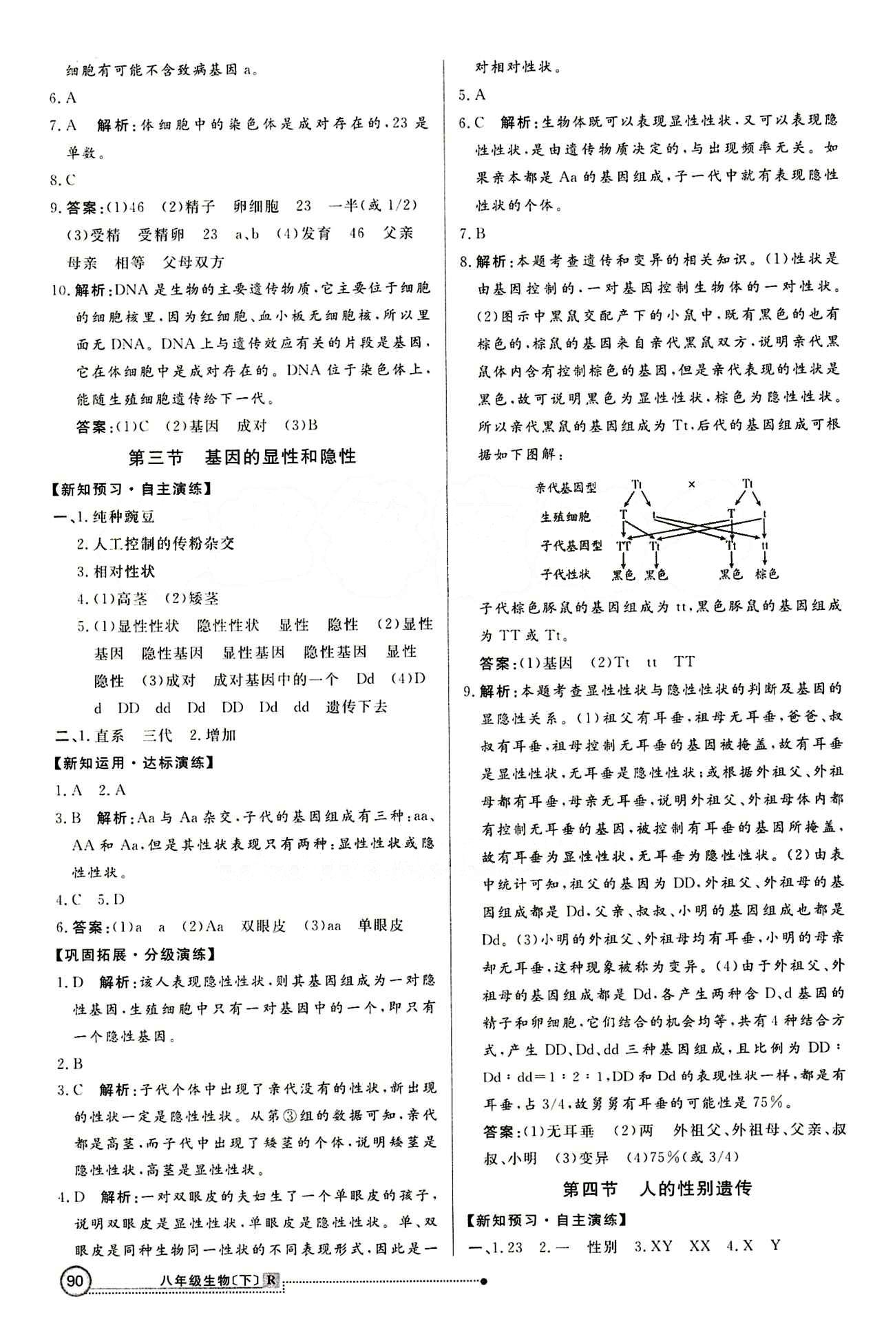 2015 练出好成绩 高效课时训练八年级下生物延边大学出版社 第七单元 生物圈中生命的延续和发展 [5]