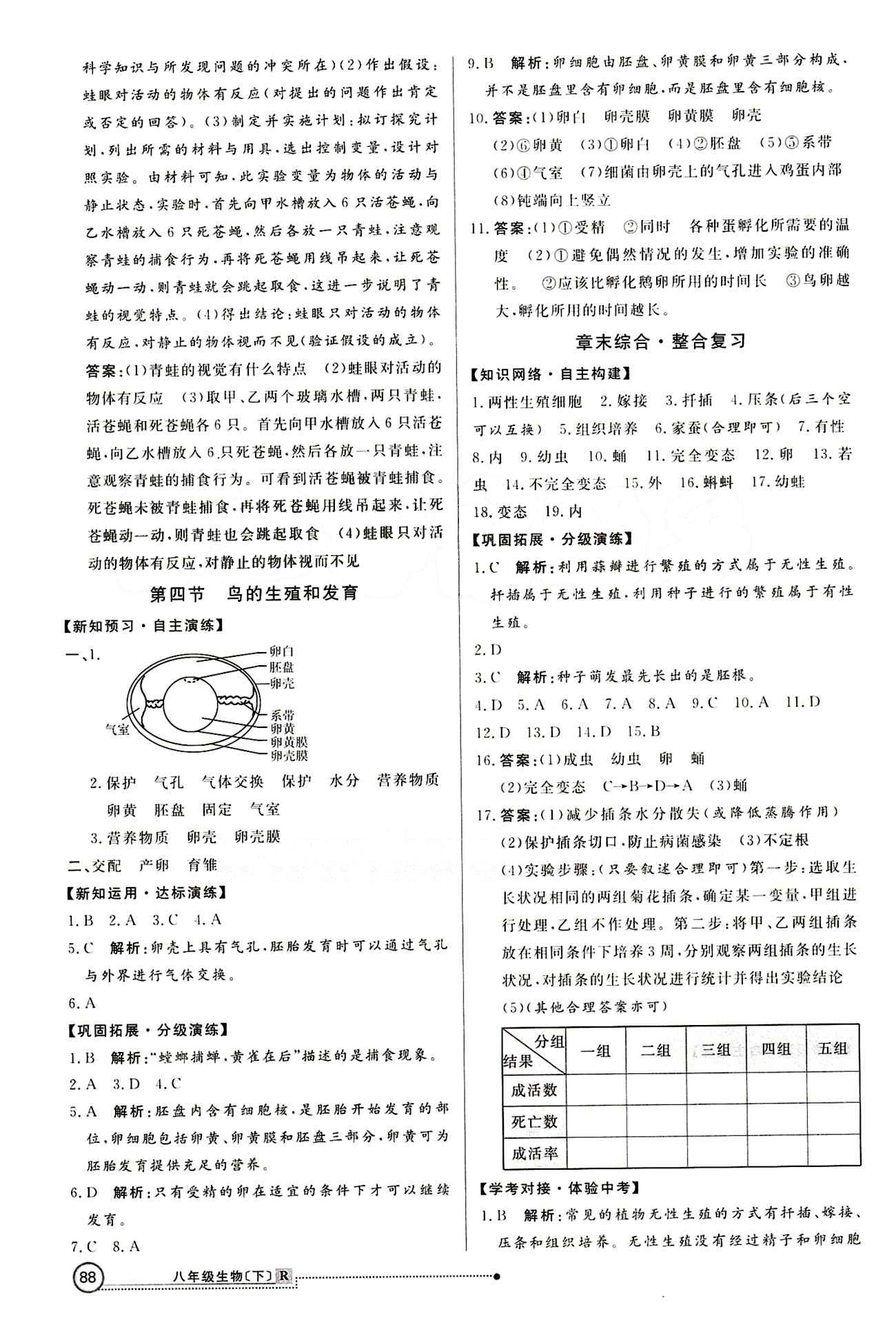 2015 练出好成绩 高效课时训练八年级下生物延边大学出版社 第七单元 生物圈中生命的延续和发展 [3]