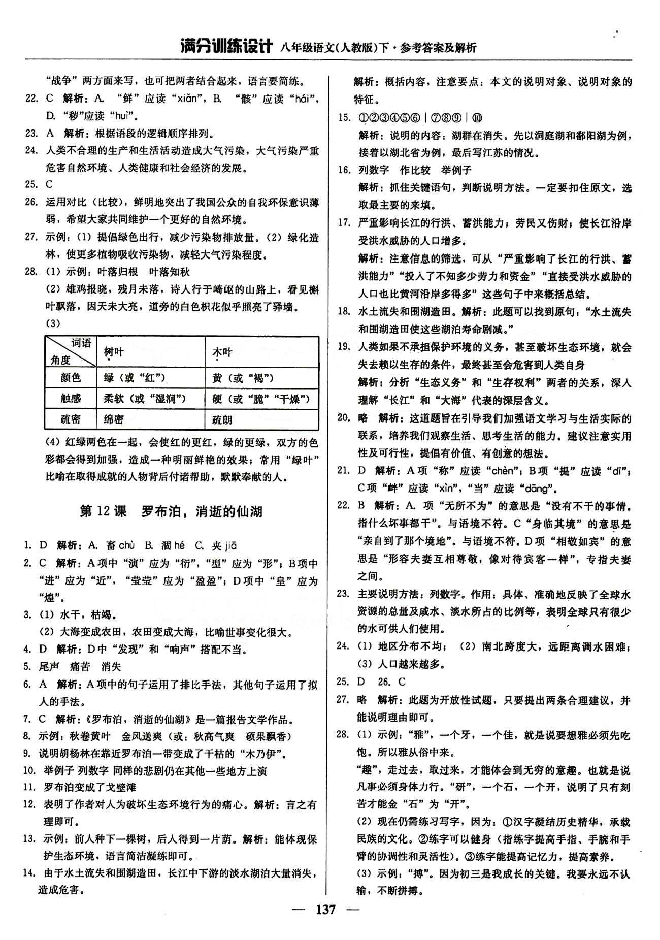 满分训练设计八年级下语文北京教育出版社 第三单元 [2]