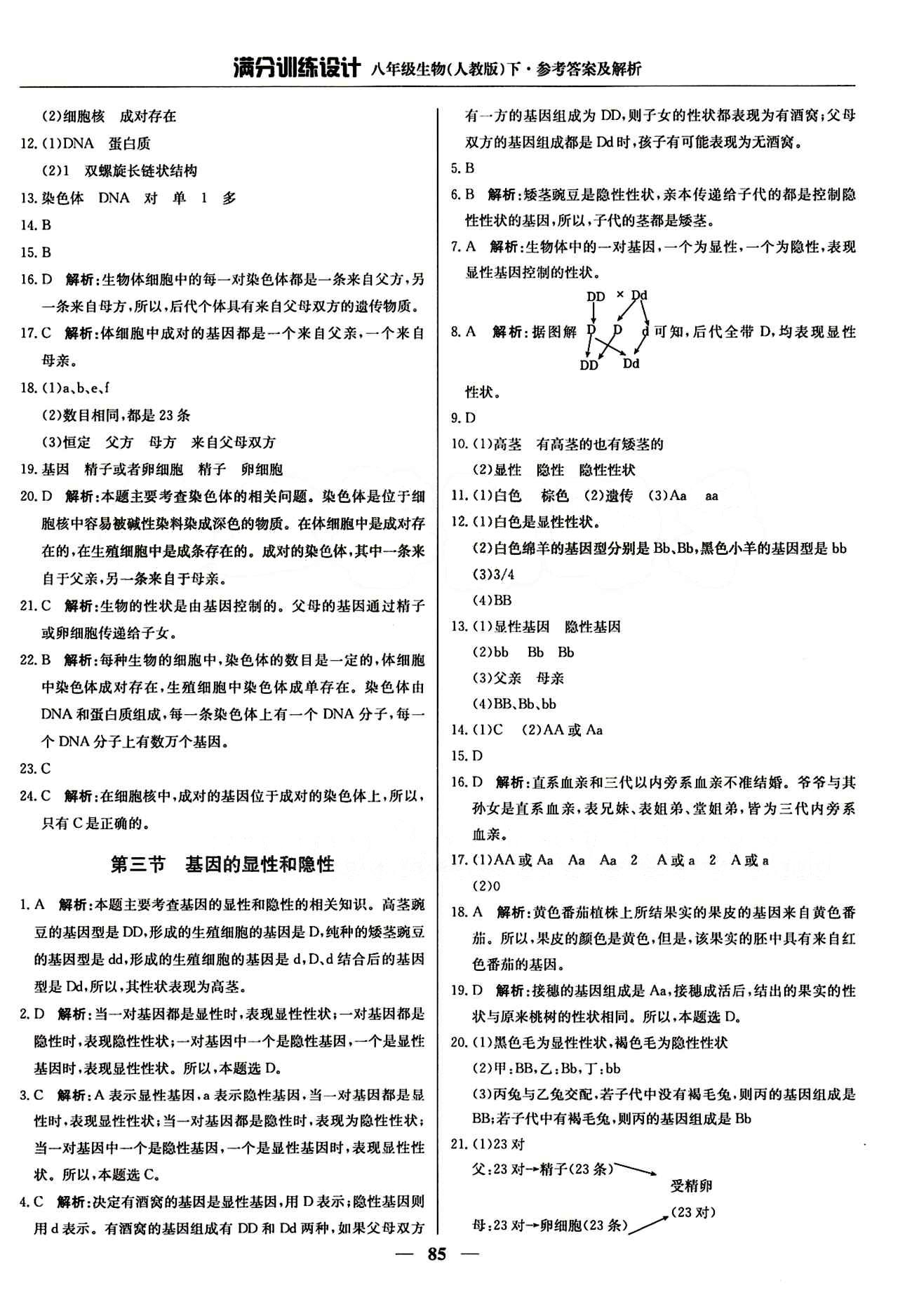 滿分訓(xùn)練設(shè)計八年級下生物北京教育出版社 第七單元 生物圈中生命的延續(xù)和發(fā)展 [6]