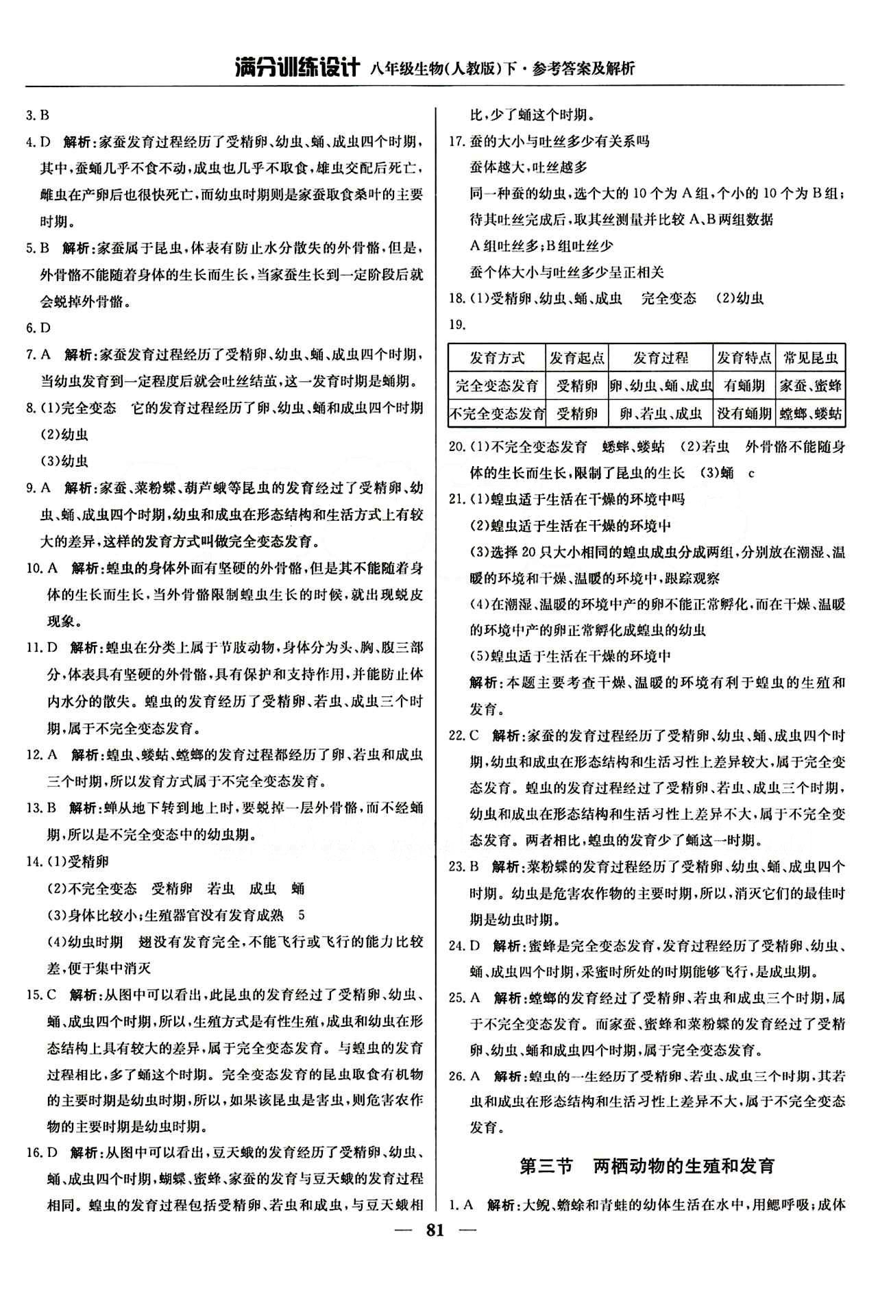 滿分訓練設計八年級下生物北京教育出版社 第七單元 生物圈中生命的延續(xù)和發(fā)展 [2]