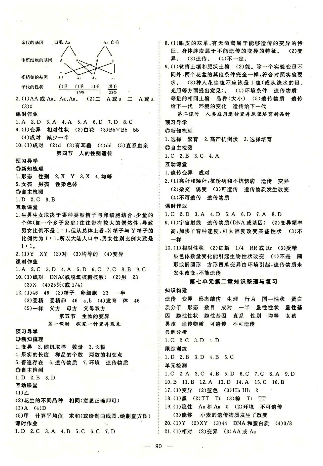 2015南宇文化 探究在线高效课堂八年级下生物武汉出版社 参考答案 [3]