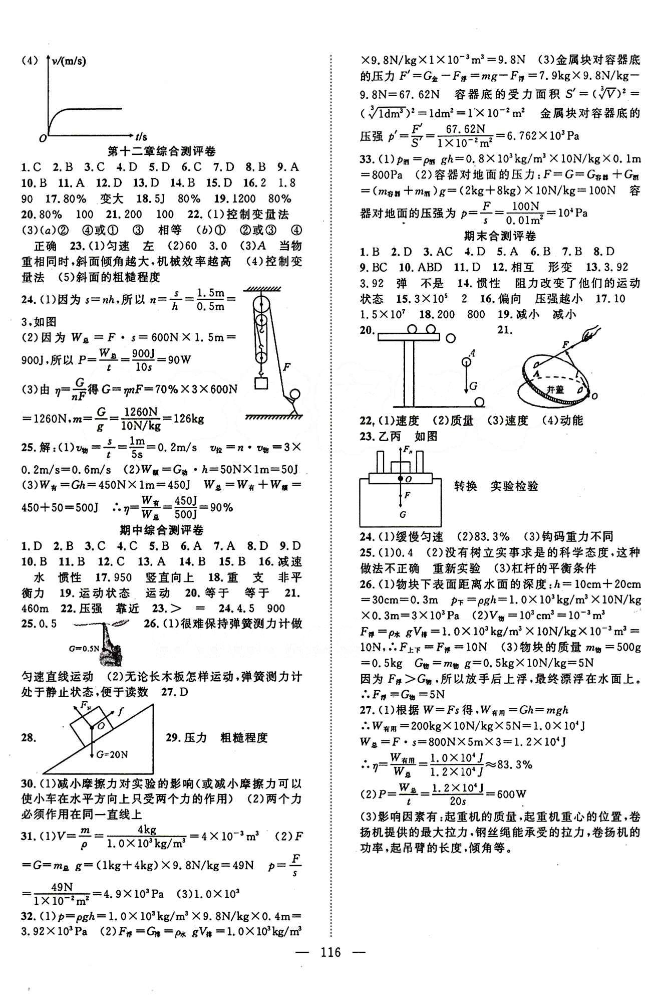 官方正版 2015春 優(yōu)質(zhì)課堂 名師學(xué)案 八年級 物理 下冊 人教版八年級下長江少年兒童出版社 參考答案 [8]