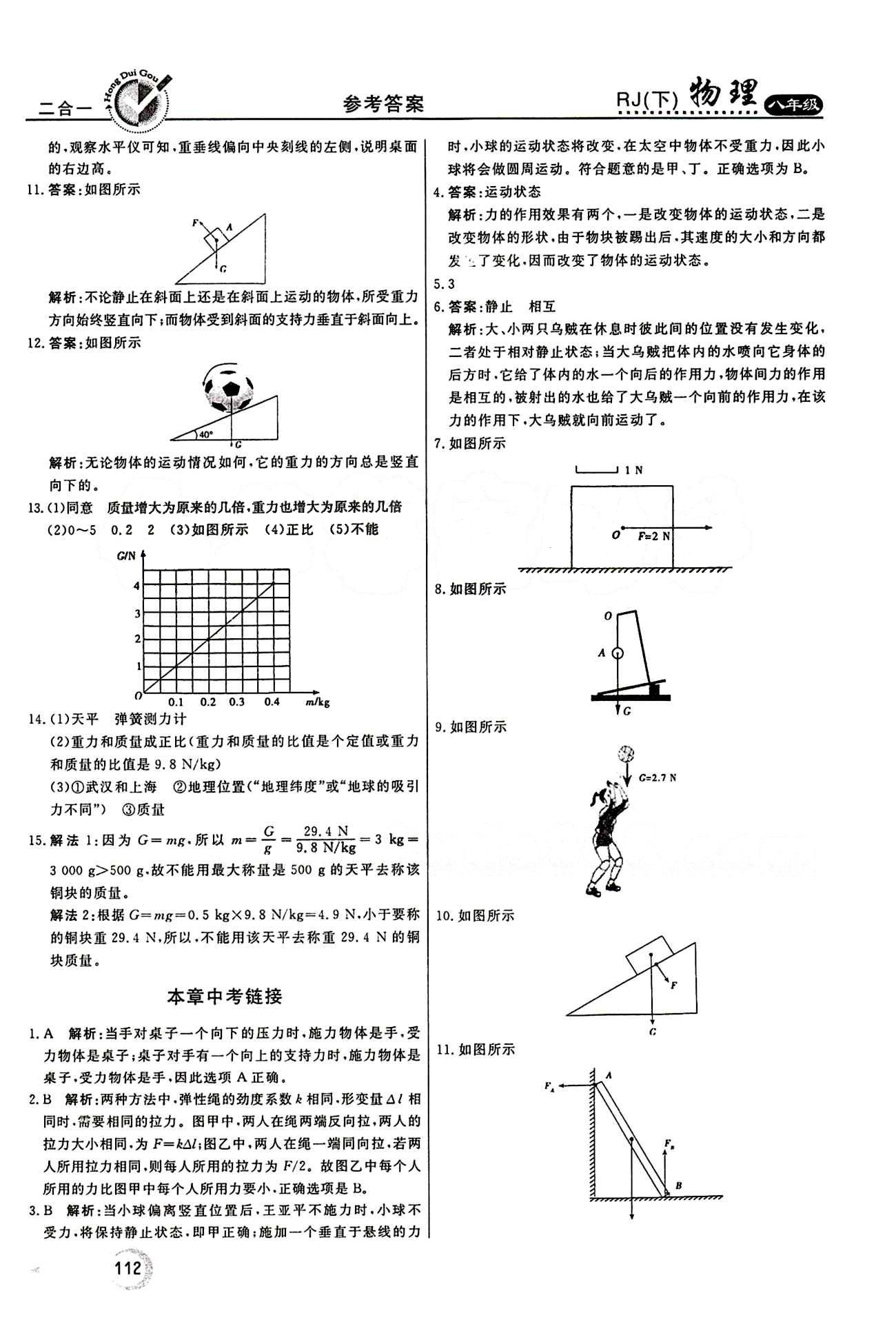 2015 红对勾45分钟 作业与单元评估八年级下物理河南科学技术出版社 第七章　力 [4]