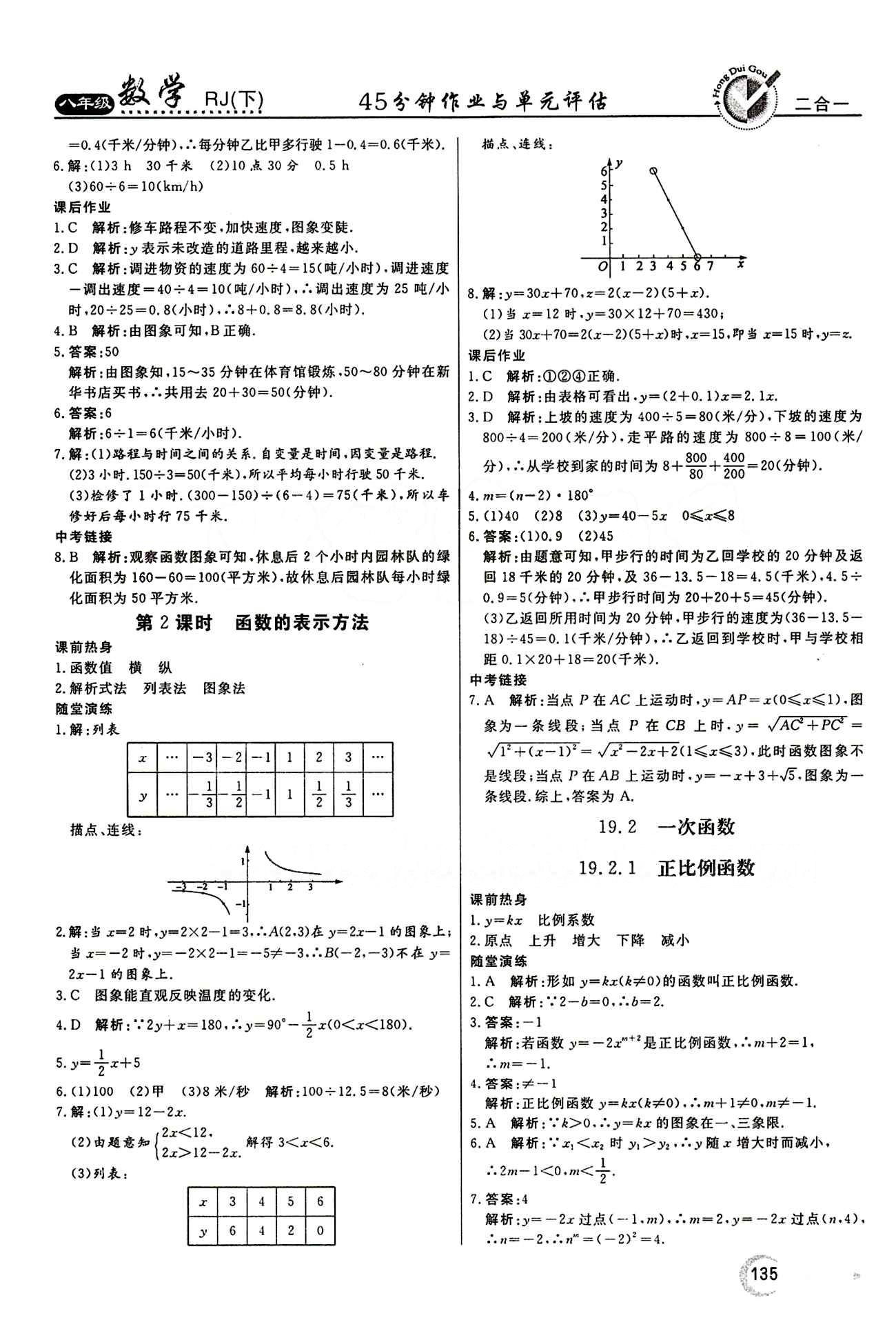 2015 紅對(duì)勾45分鐘 作業(yè)與單元評(píng)估八年級(jí)下數(shù)學(xué)河南科學(xué)技術(shù)出版社 第十九章　一次函數(shù) [3]