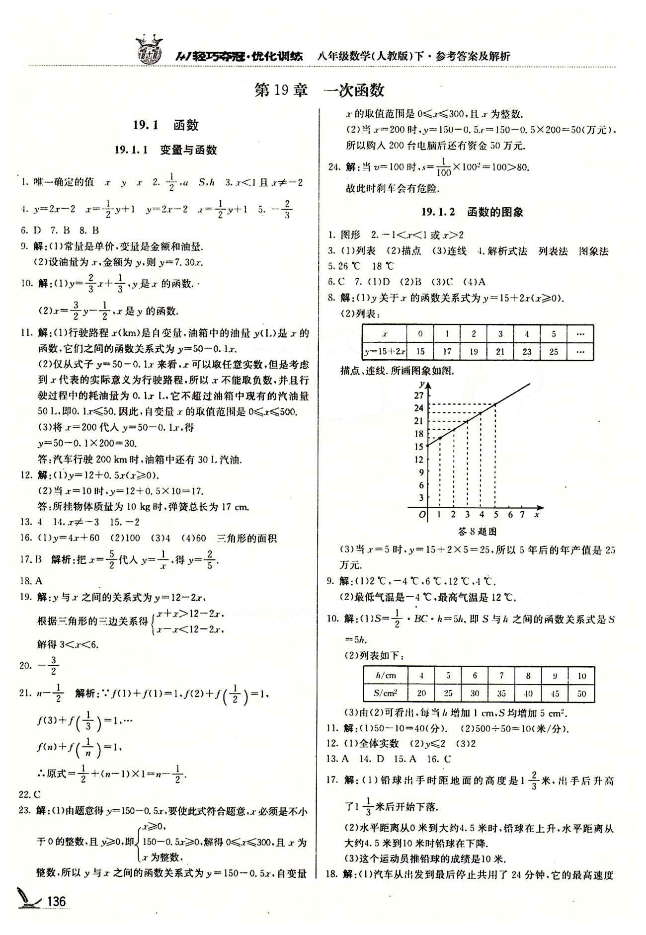 1+1轻巧夺冠优化训练八年级下数学北京教育出版社 第十九章　一次函数 [1]