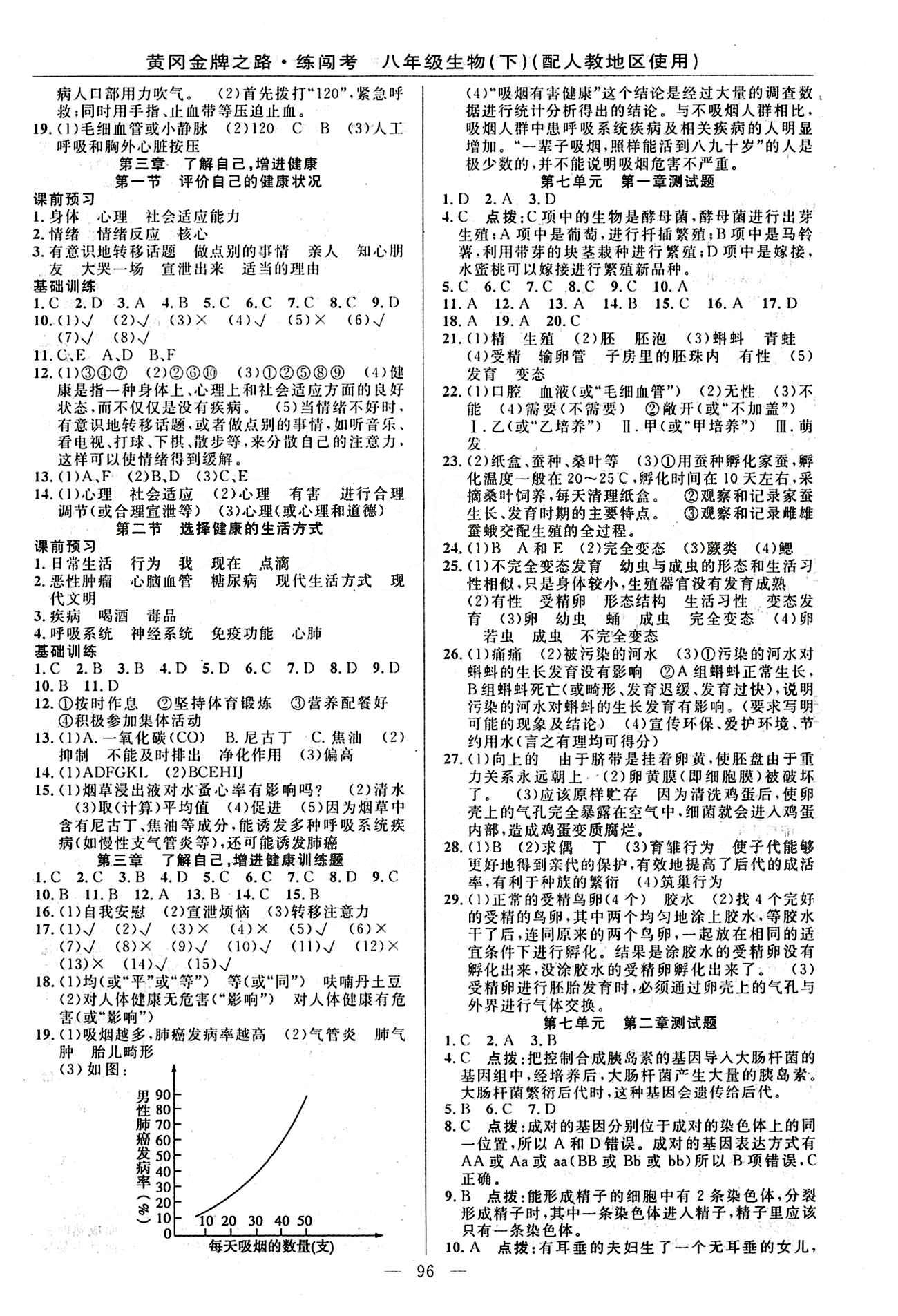 2015 黄冈金牌之路 练闯考八年级下生物新疆新少年出版社 第八单元 健康的生活 [3]